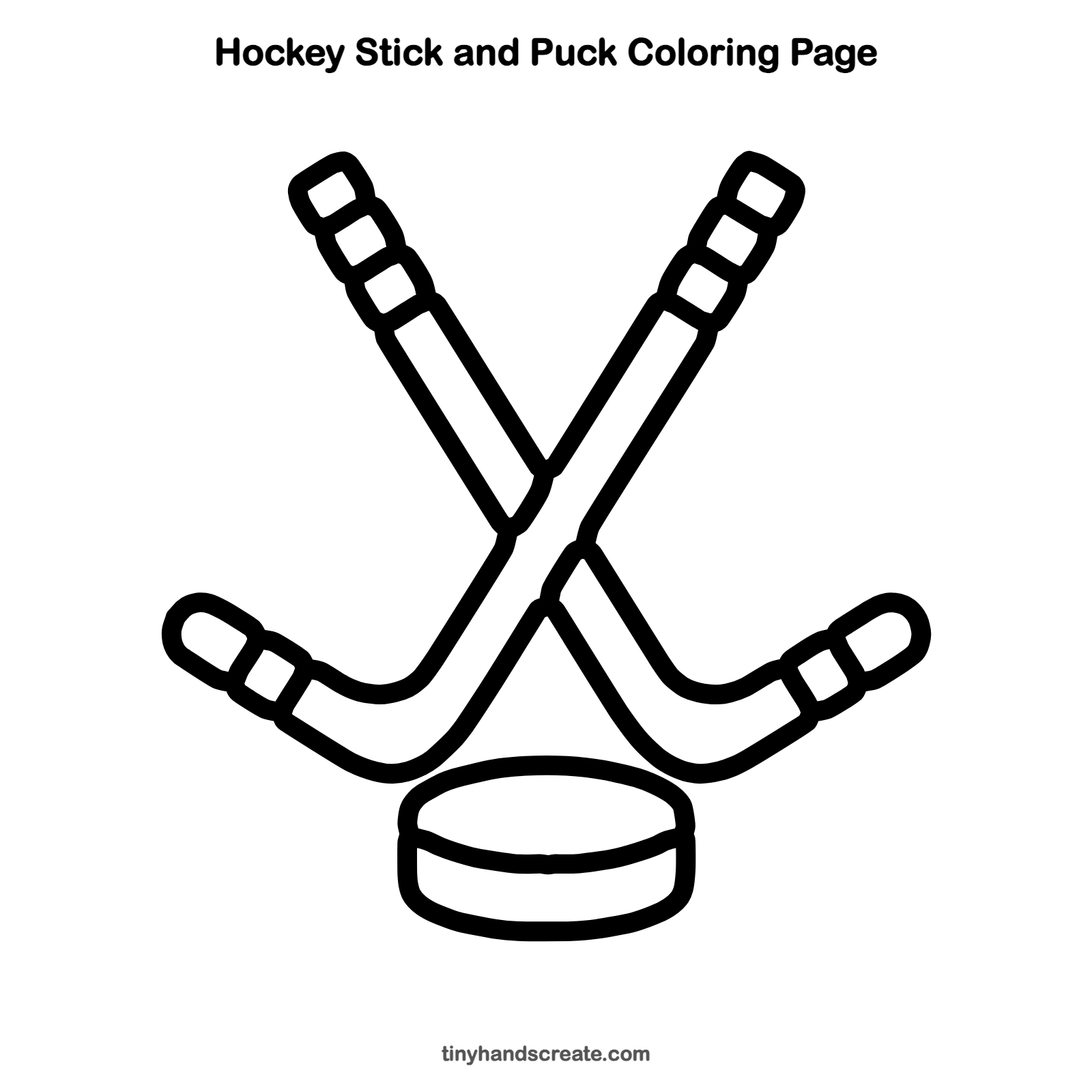 Free printable hockey stick and puck coloring page for kids