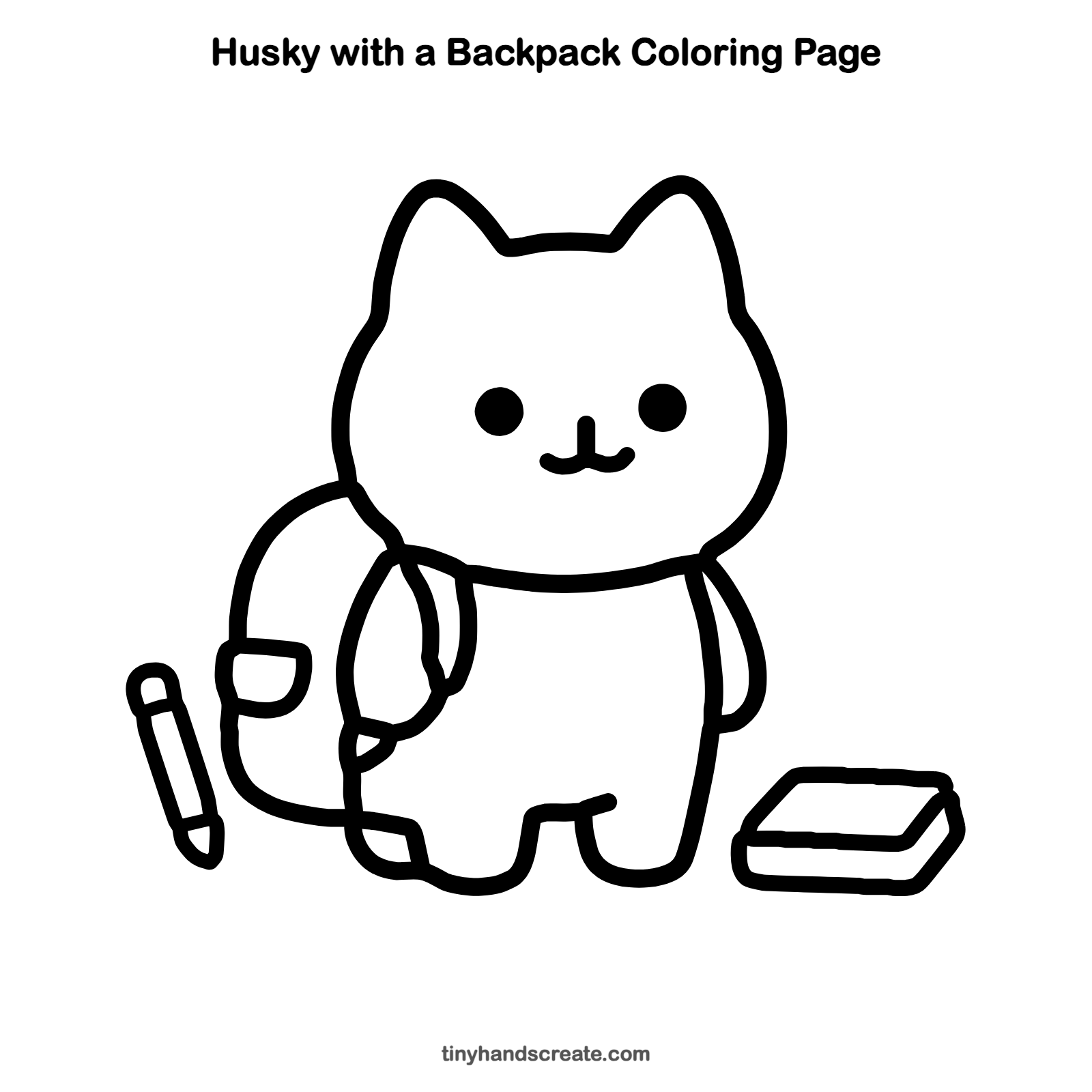 Free printable husky with a backpack coloring page for kids