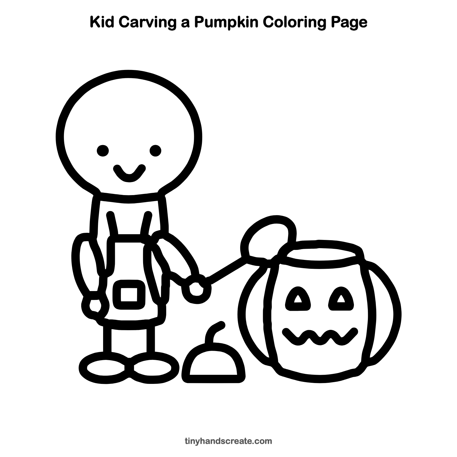 Free printable kid carving a pumpkin coloring page for kids