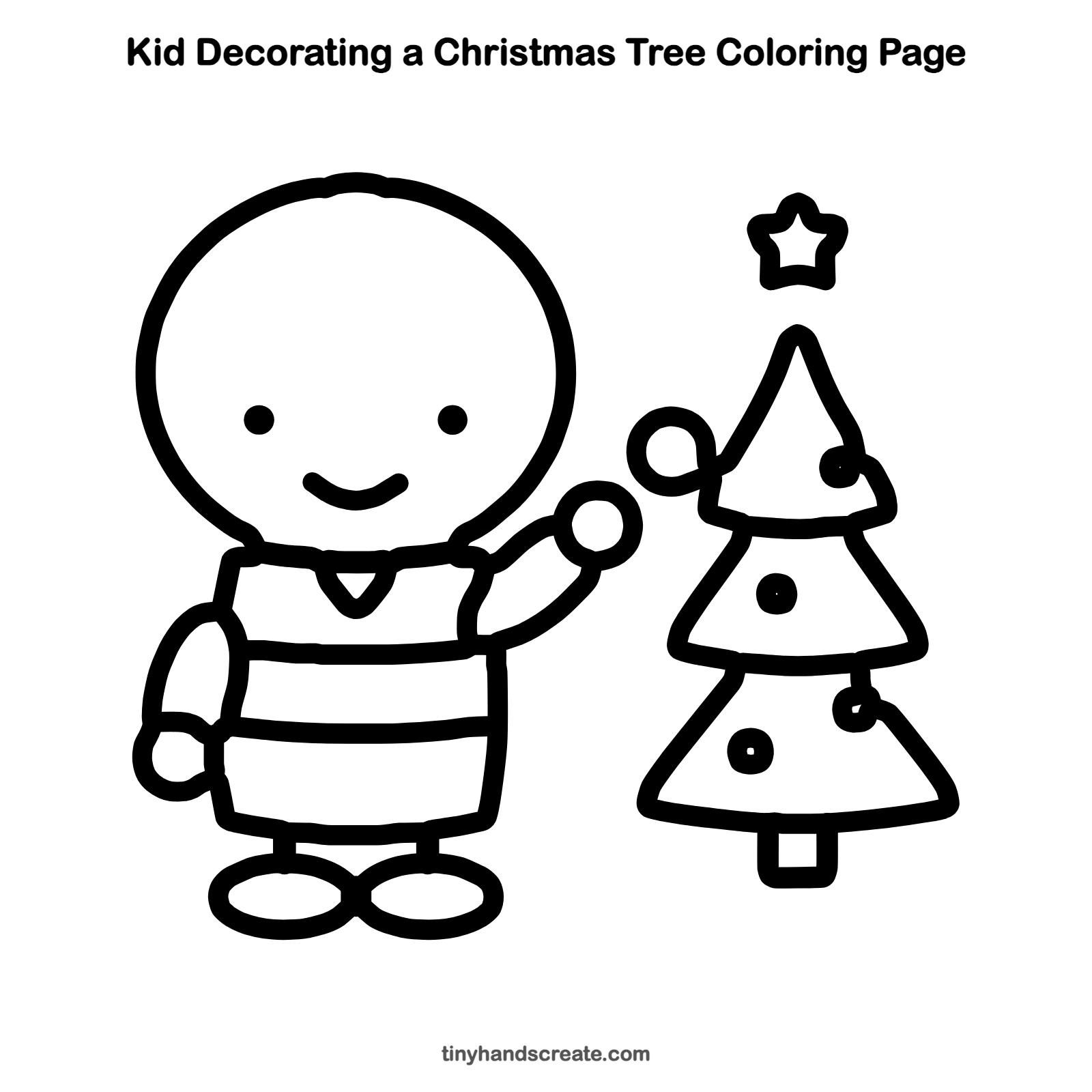 Free printable kid decorating a Christmas tree coloring page for kids
