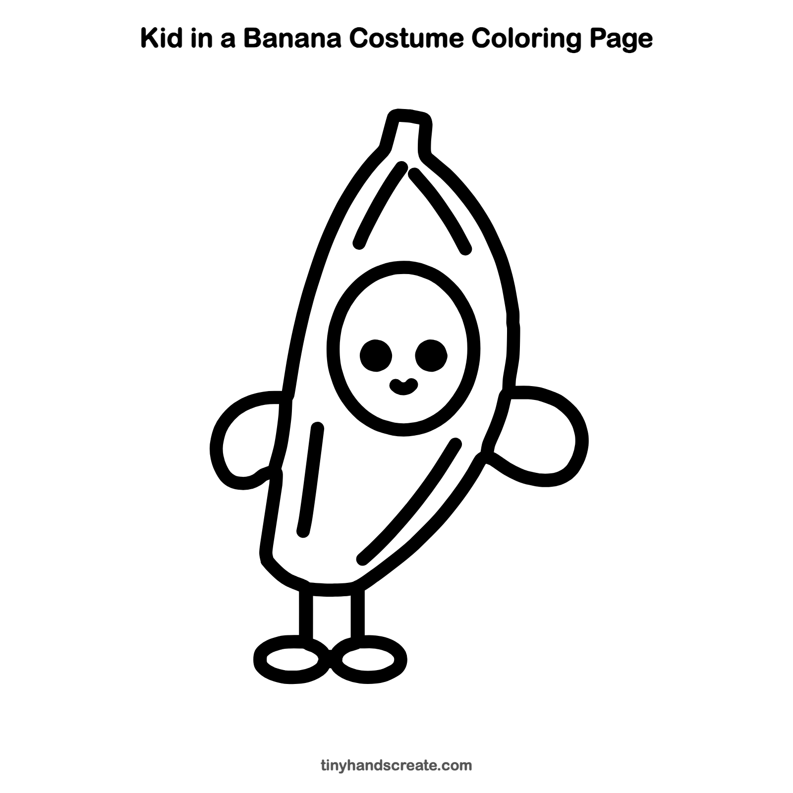Free printable kid in a banana costume coloring page for kids