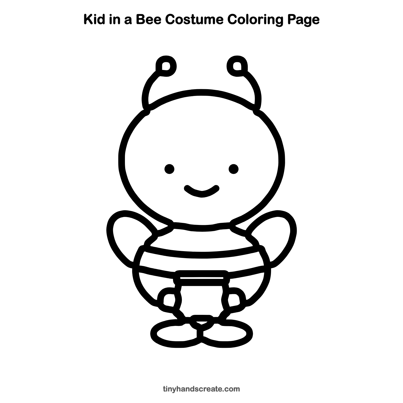 Free printable kid in a bee costume coloring page for kids
