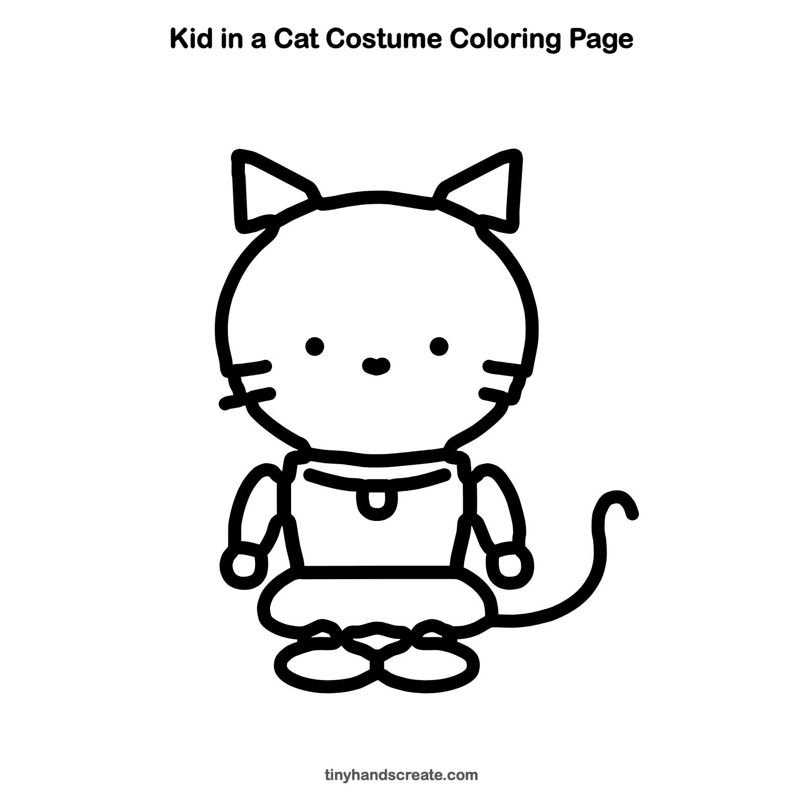 Free printable kid in a cat costume coloring page for kids