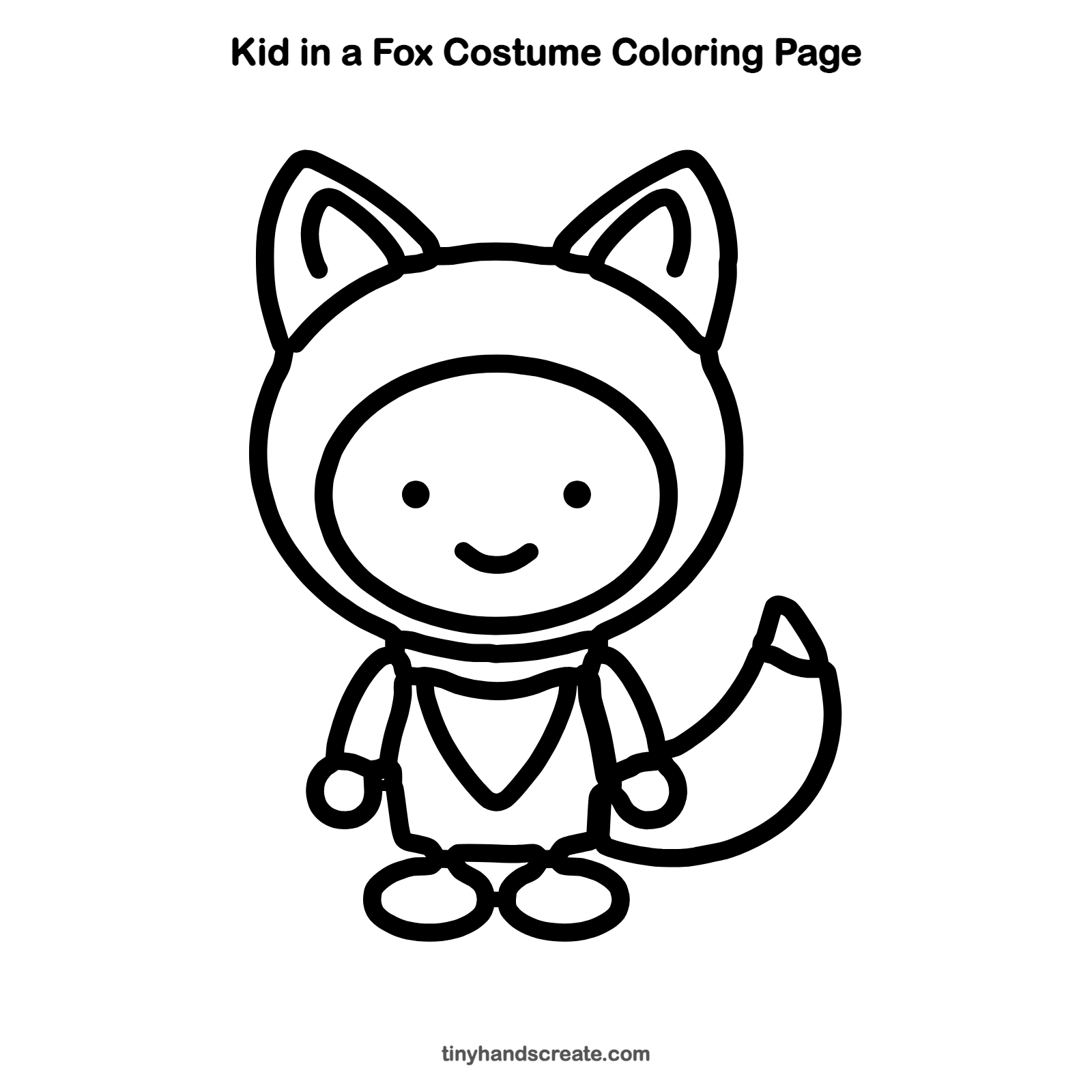 Free printable kid in a fox costume coloring page for kids