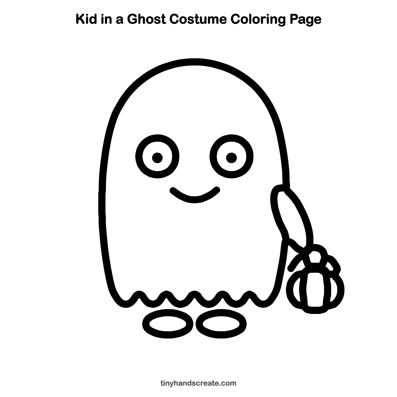 Free printable kid in a ghost costume coloring page for kids