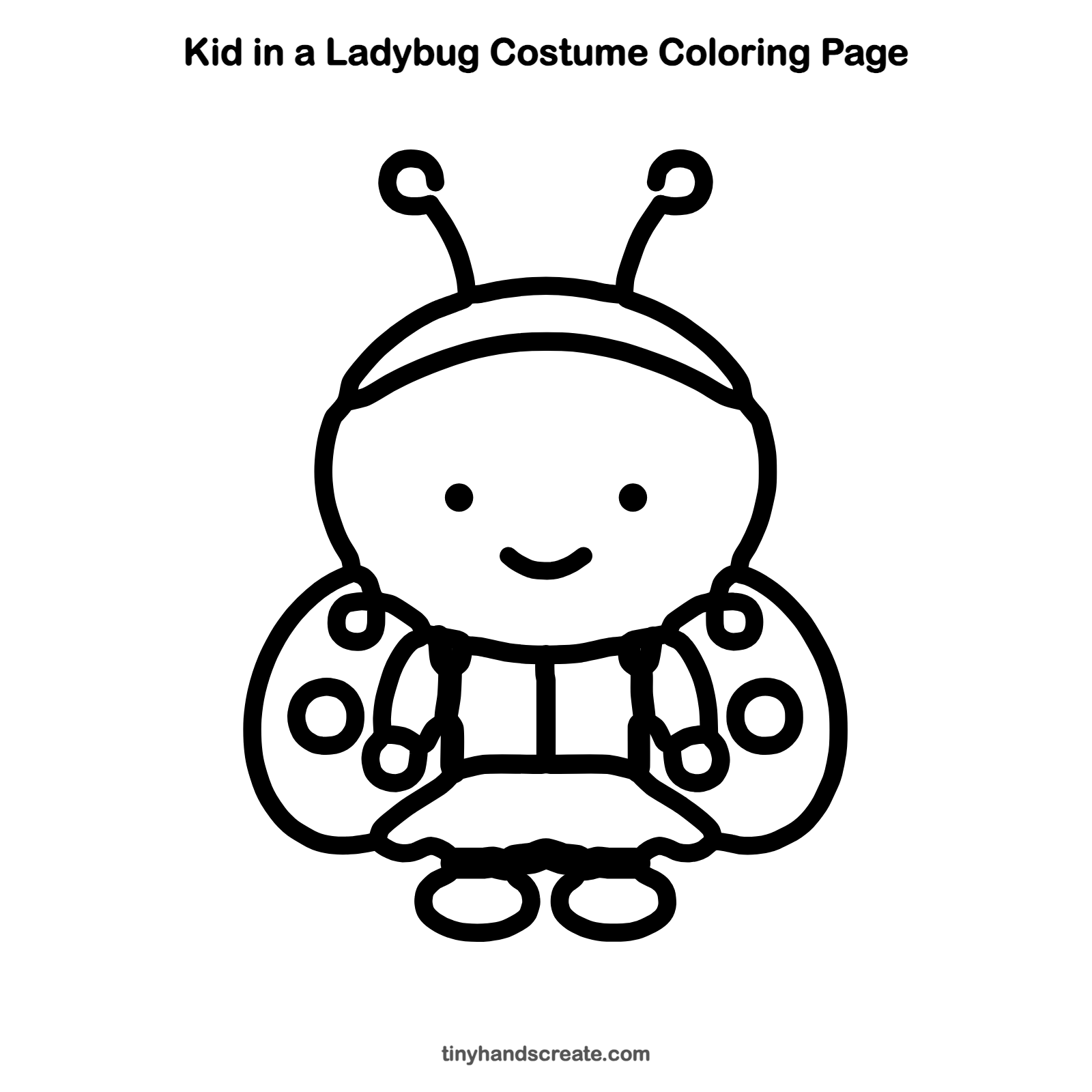 Free printable kid in a ladybug costume coloring page for kids