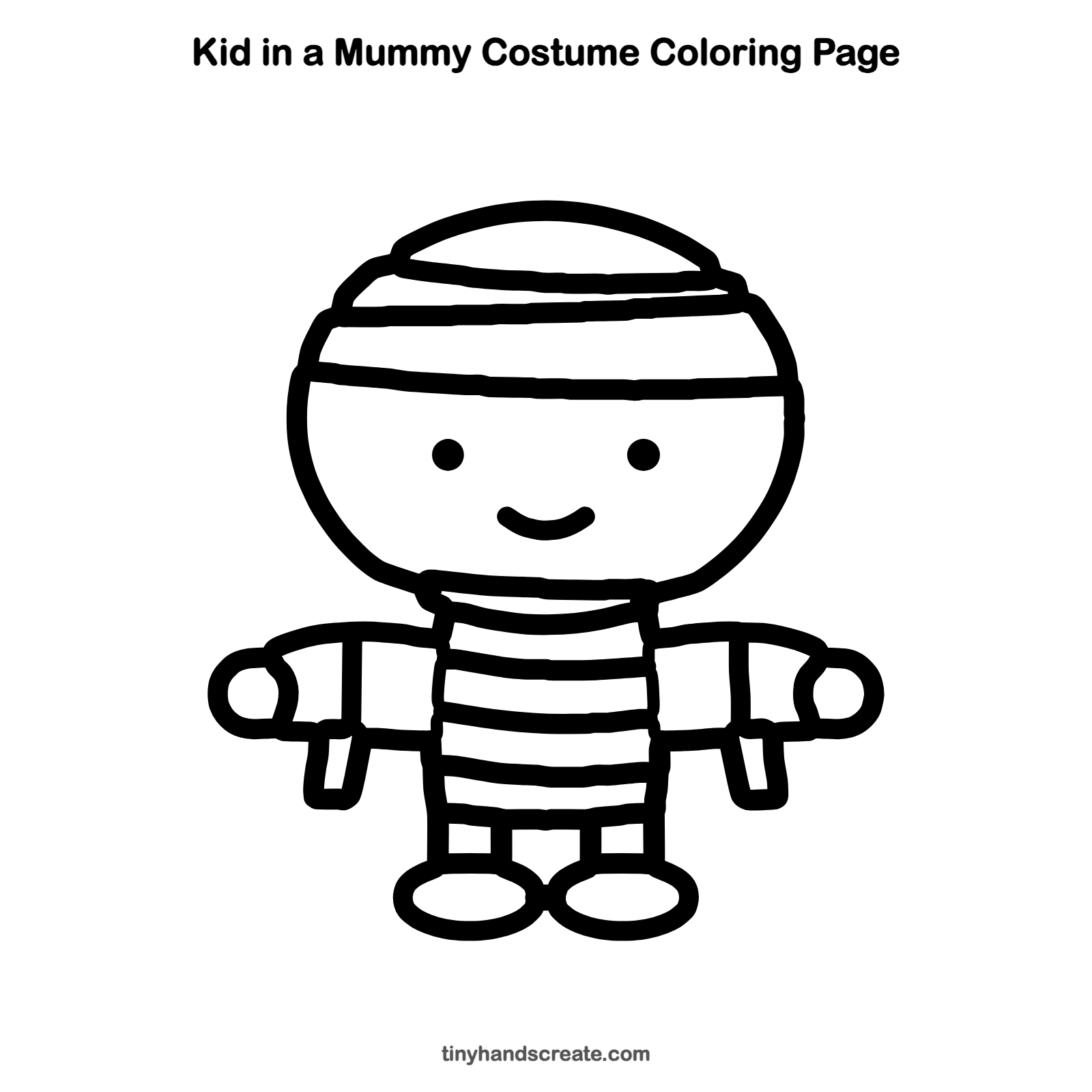 Free printable kid in a mummy costume coloring page for kids