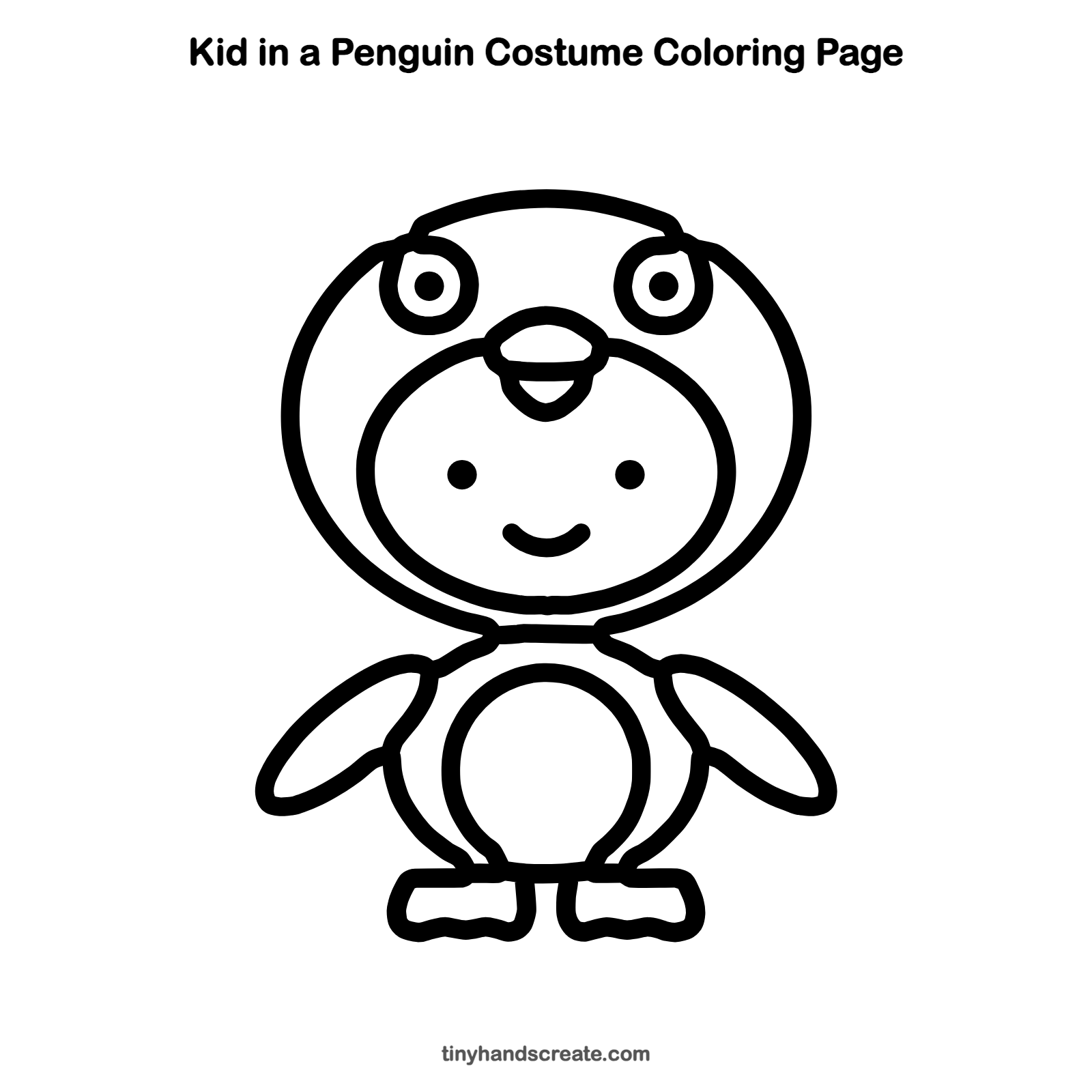 Free printable kid in a penguin costume coloring page for kids