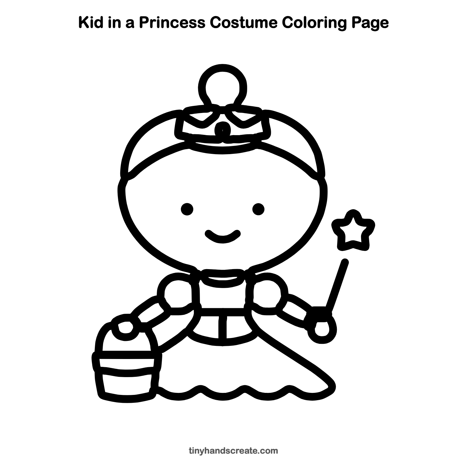 Free printable kid in a princess costume coloring page for kids