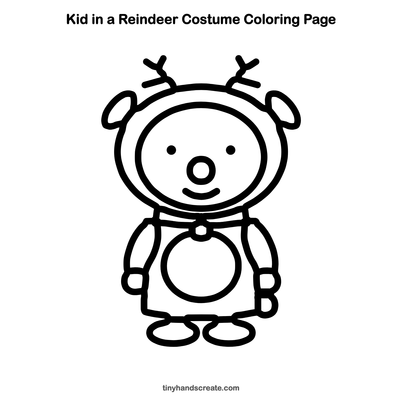 Free printable kid in a reindeer costume coloring page for kids