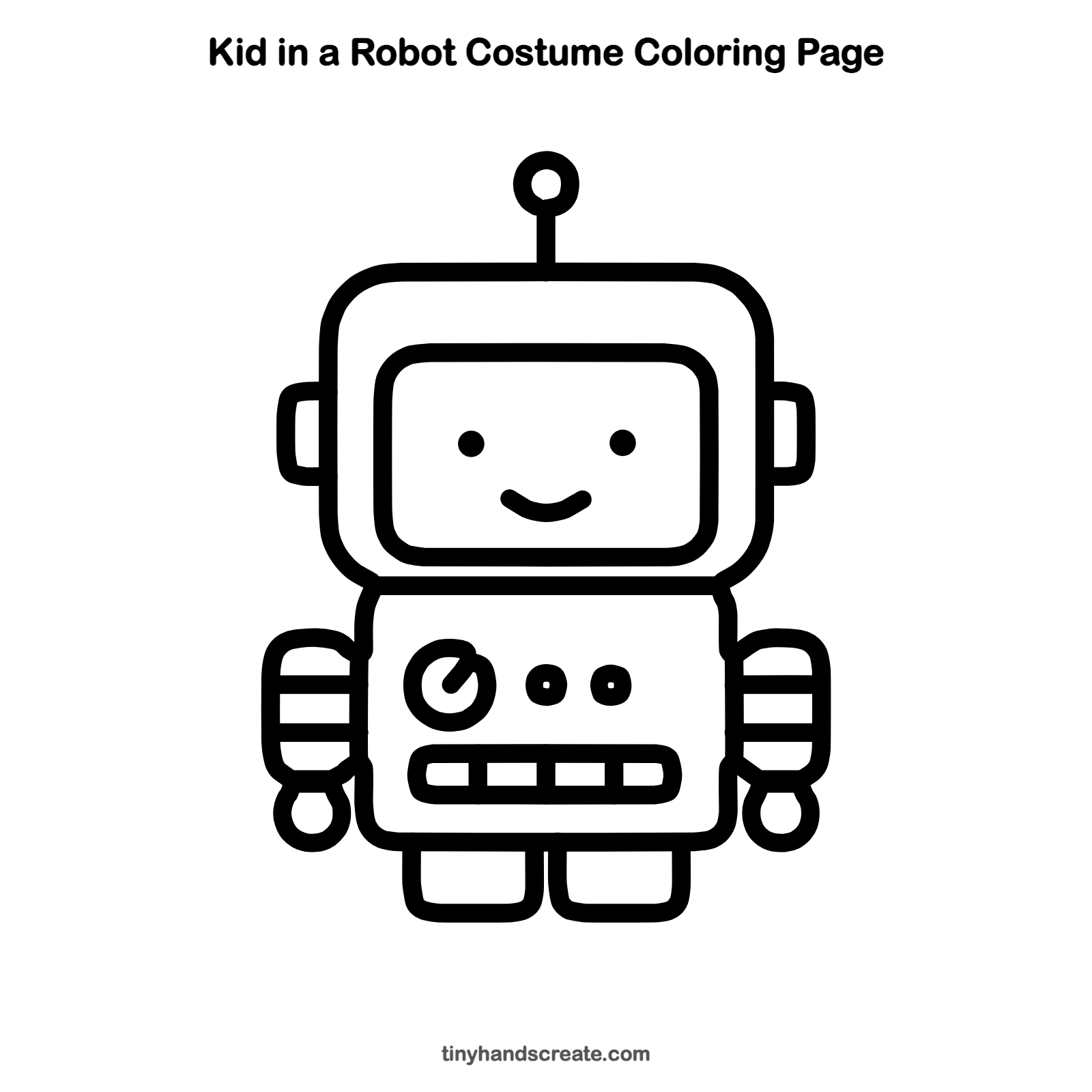 Free printable kid in a robot costume coloring page for kids