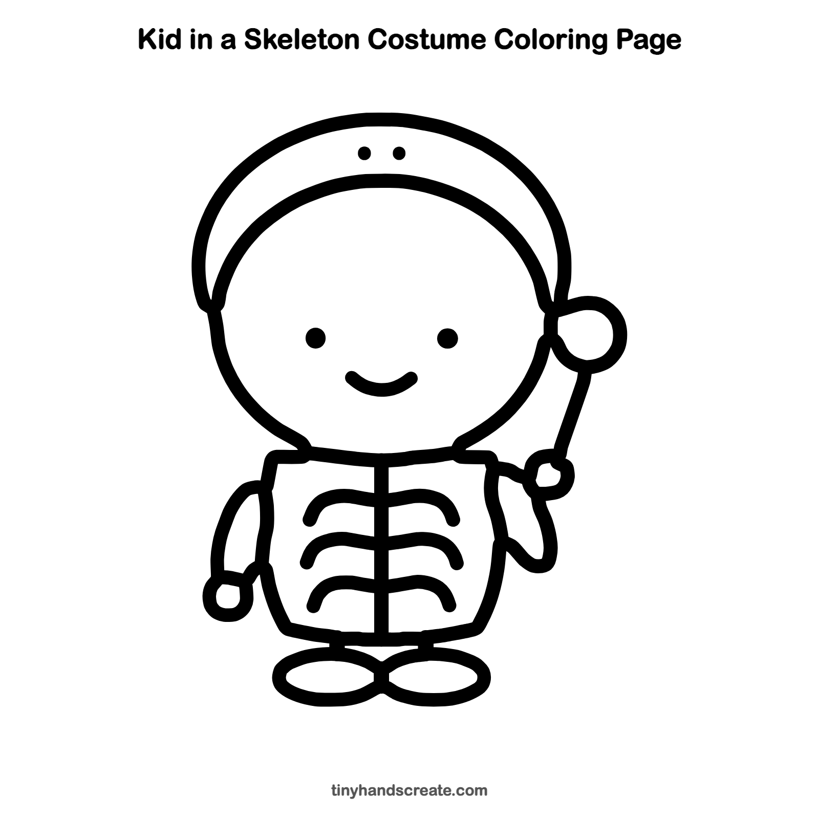 Free printable kid in a skeleton costume coloring page for kids