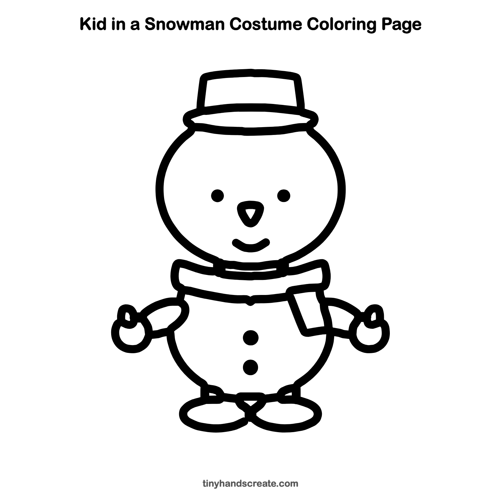 Free printable kid in a snowman costume coloring page for kids