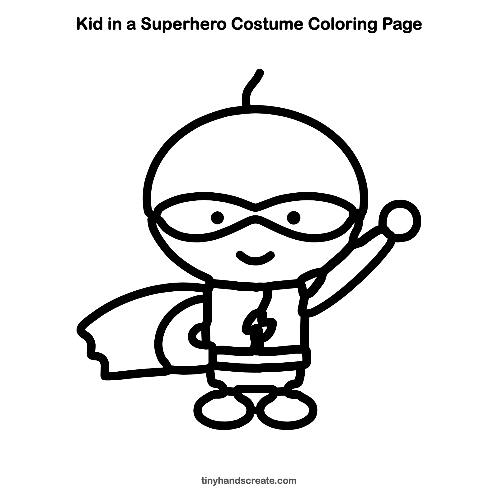 Free printable kid in a superhero costume coloring page for kids