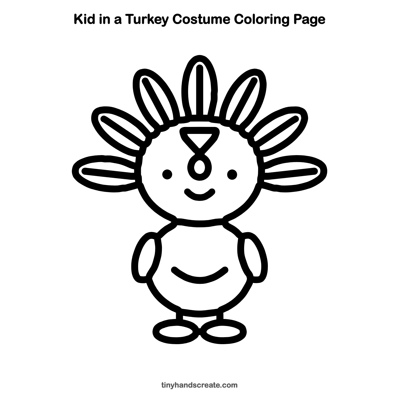 Free printable kid in a turkey costume coloring page for kids