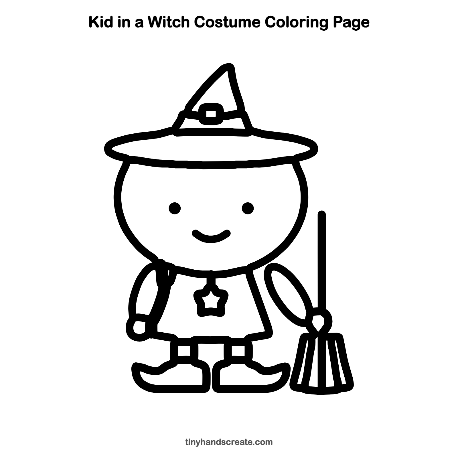 Free printable kid in a witch costume coloring page for kids