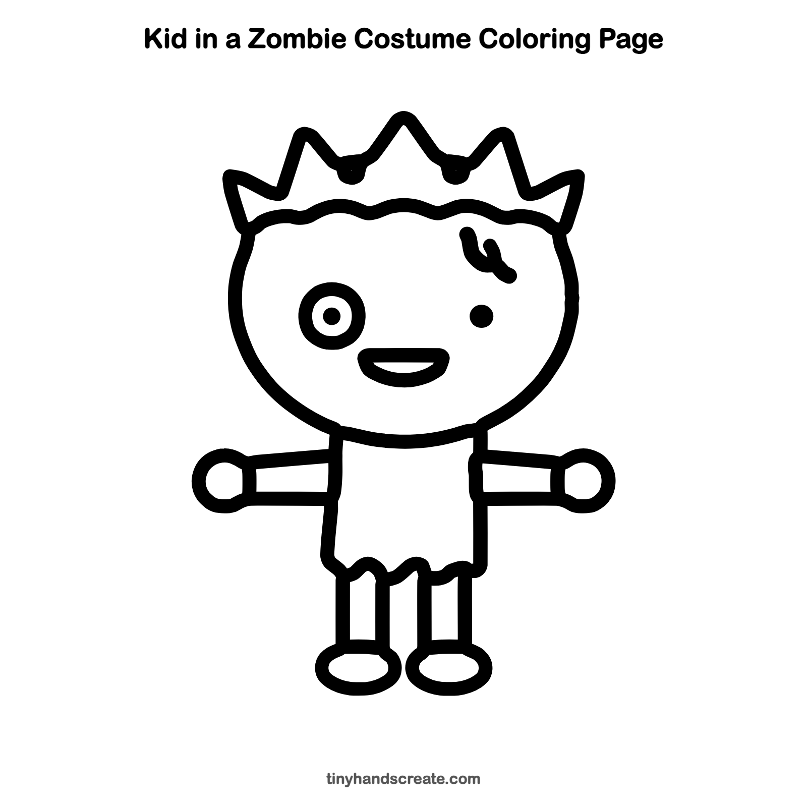 Free printable kid in a zombie costume coloring page for kids