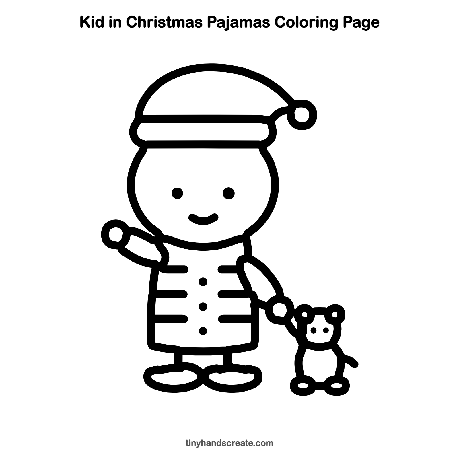 Free printable kid in Christmas pajamas coloring page for kids