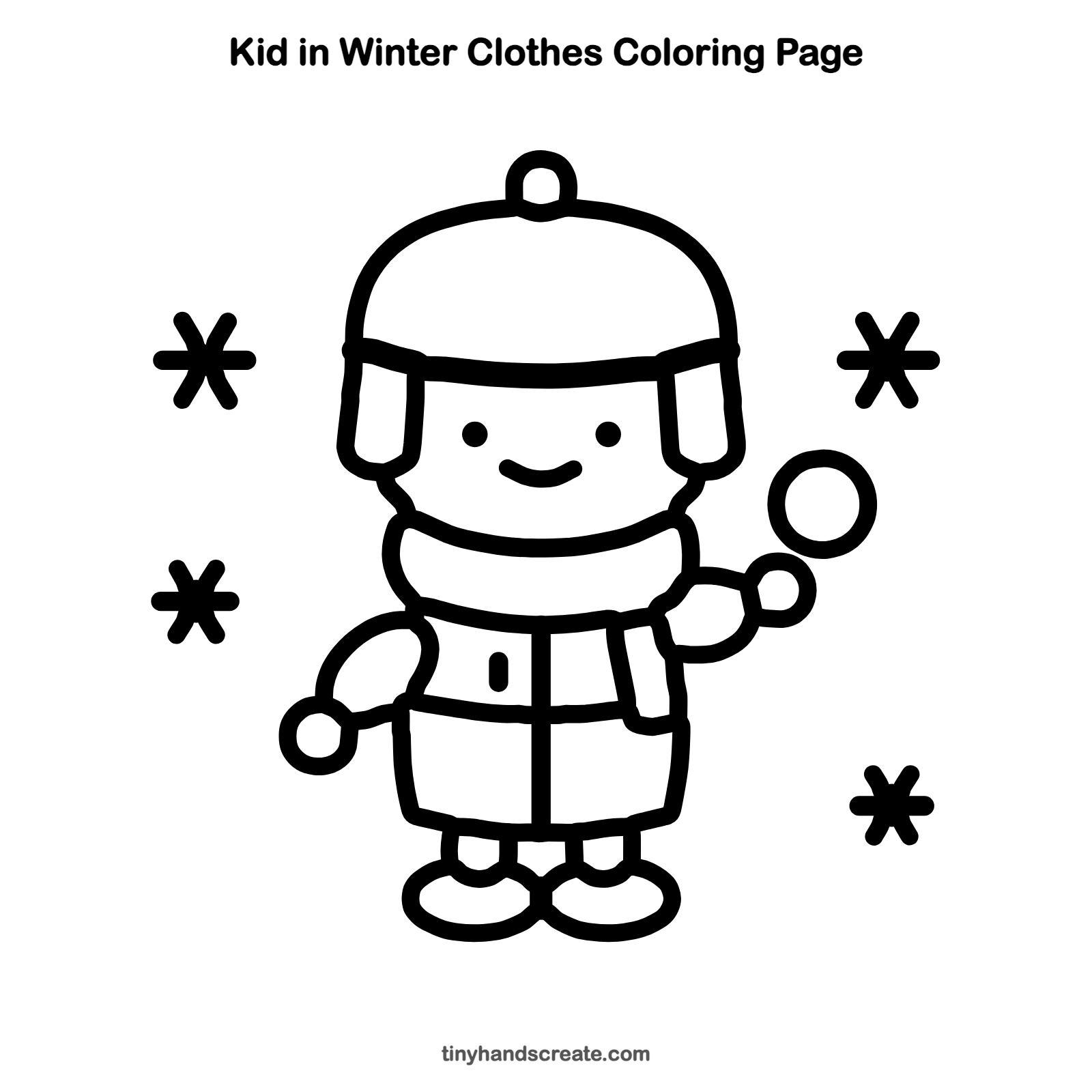 Free printable kid in winter clothes coloring page for kids