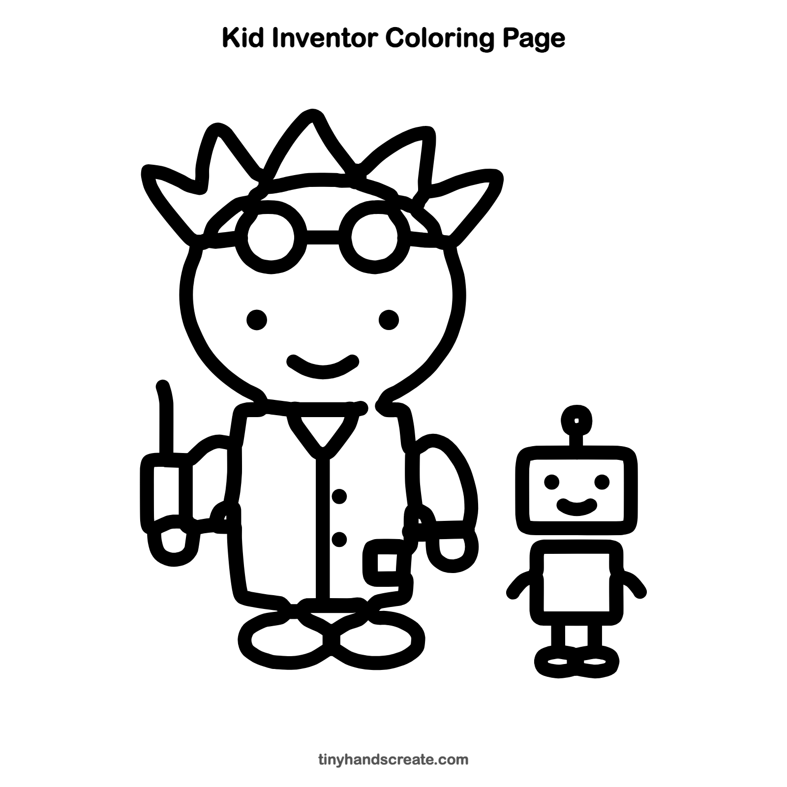 Free printable kid inventor coloring page for kids