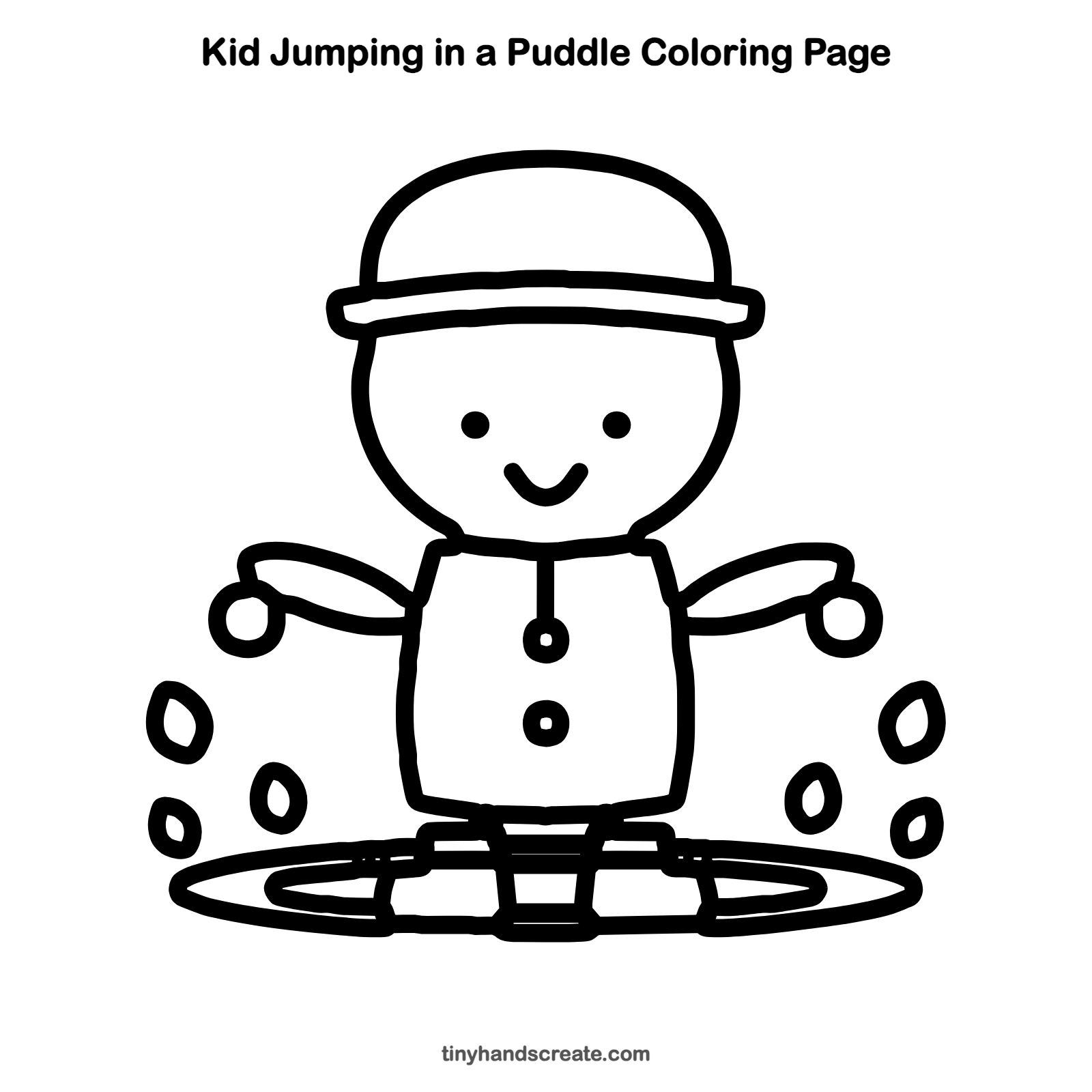 Free printable kid jumping in a puddle coloring page for kids