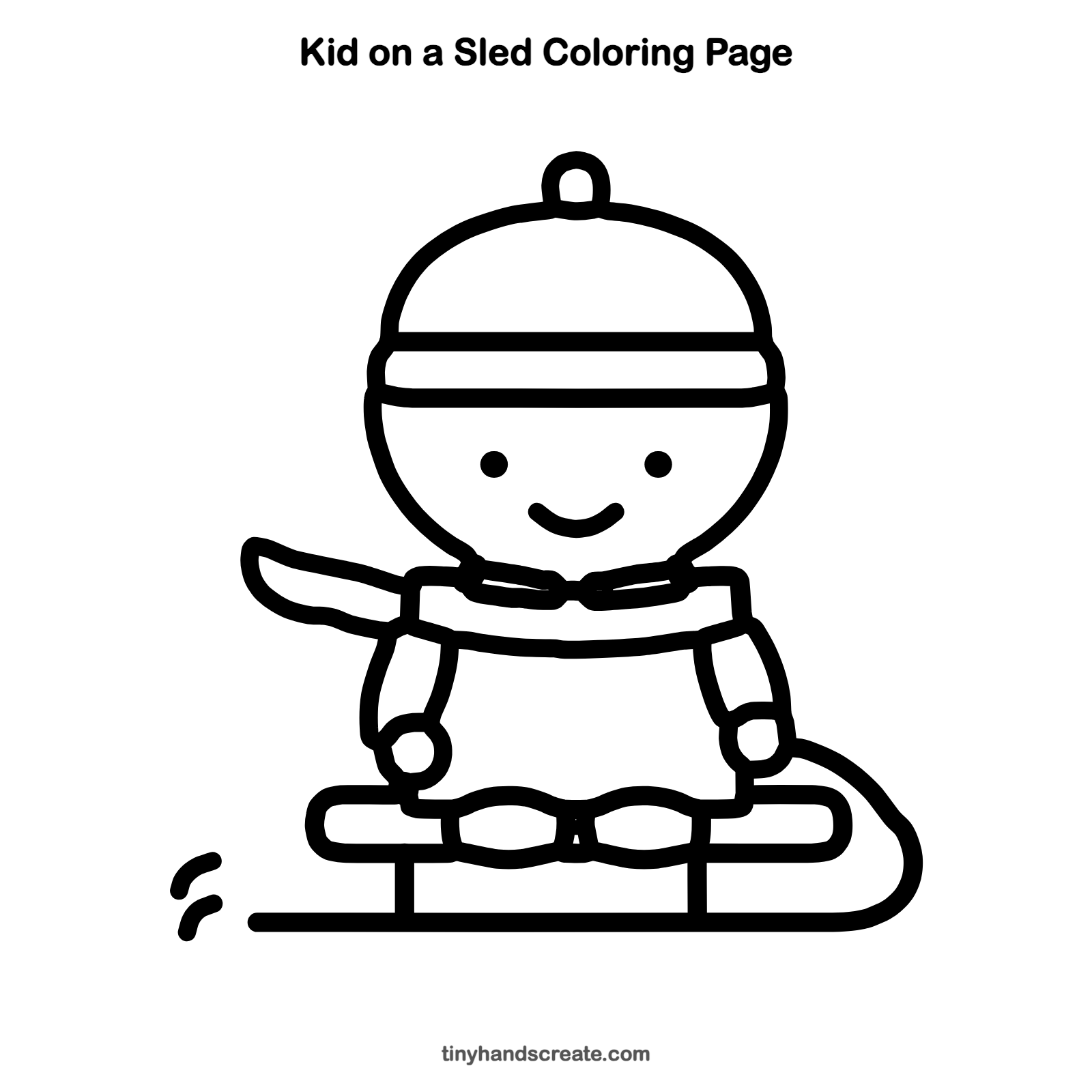 Free printable kid on a sled coloring page for kids