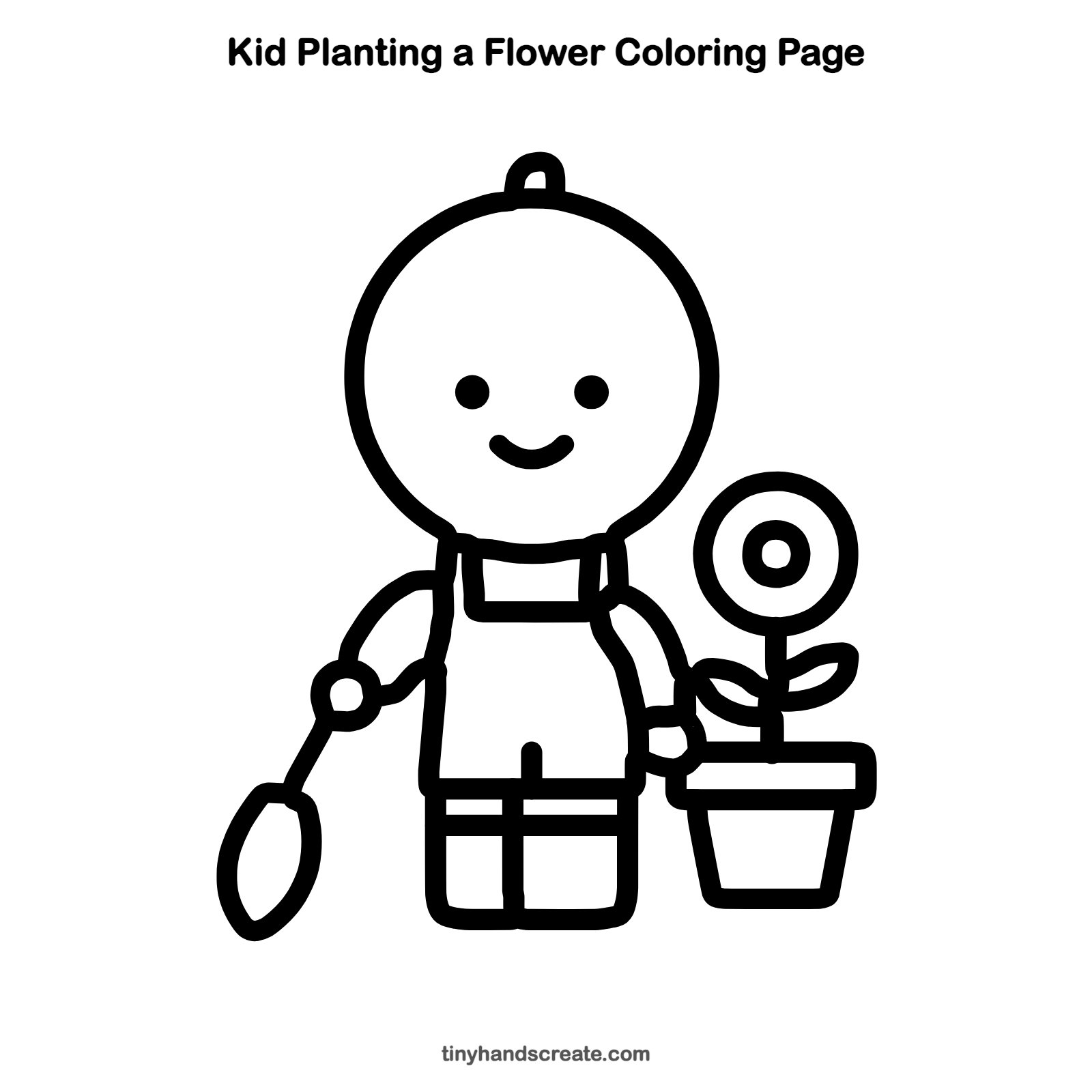 Free printable kid planting a flower coloring page for kids
