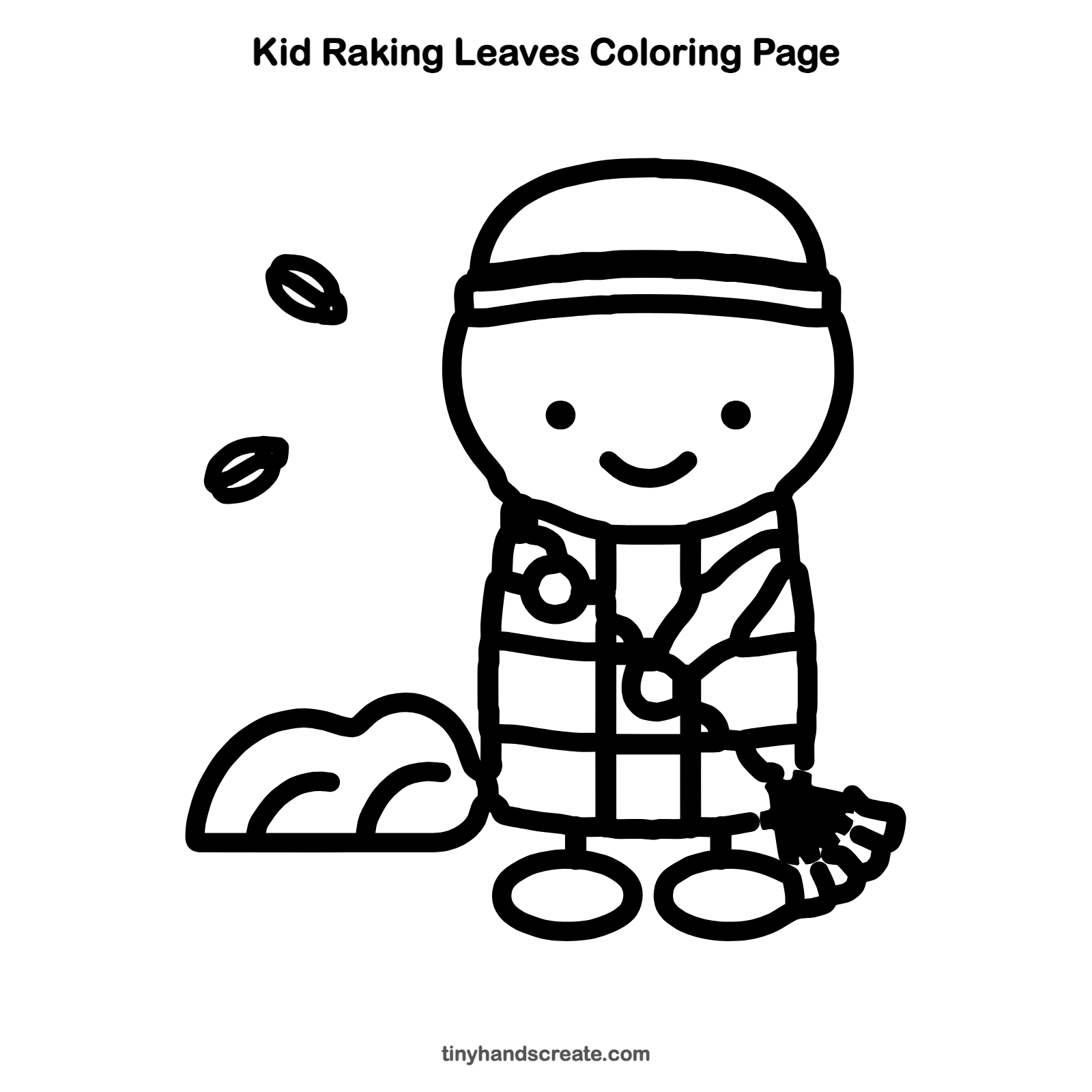 Free printable kid raking leaves coloring page for kids