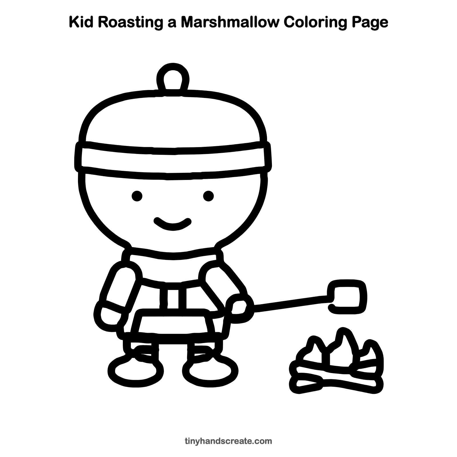 Free printable kid roasting a marshmallow coloring page for kids