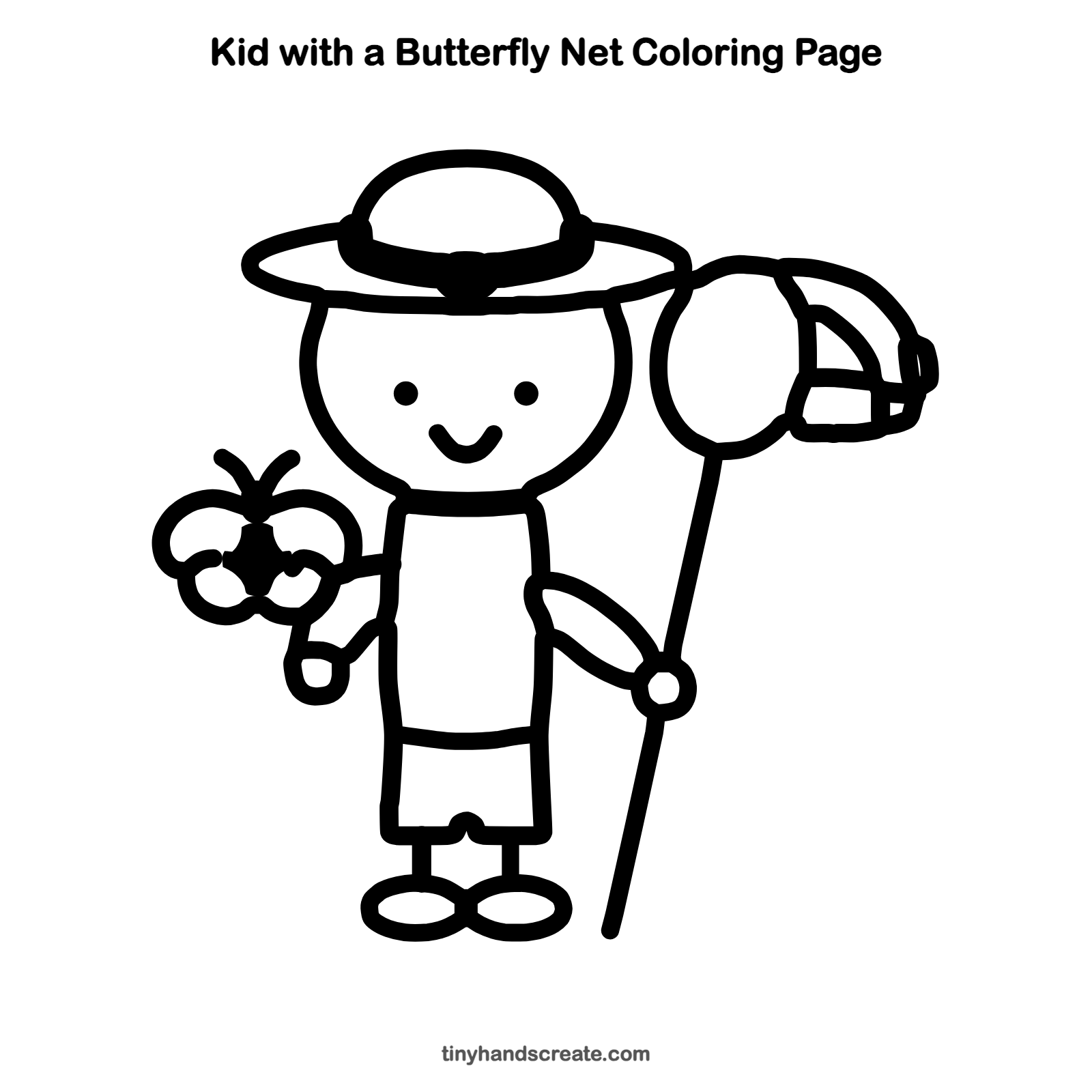 Free printable kid with a butterfly net coloring page for kids