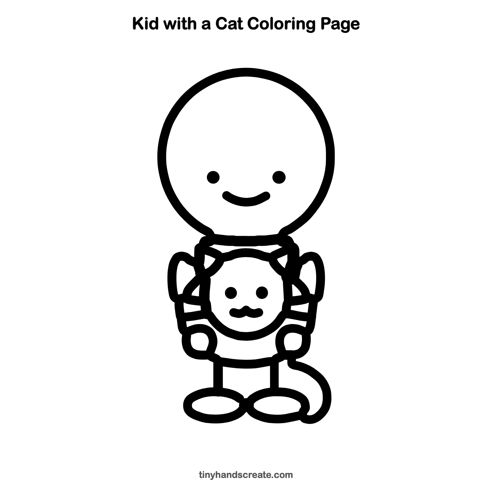 Free printable kid with a cat coloring page for kids