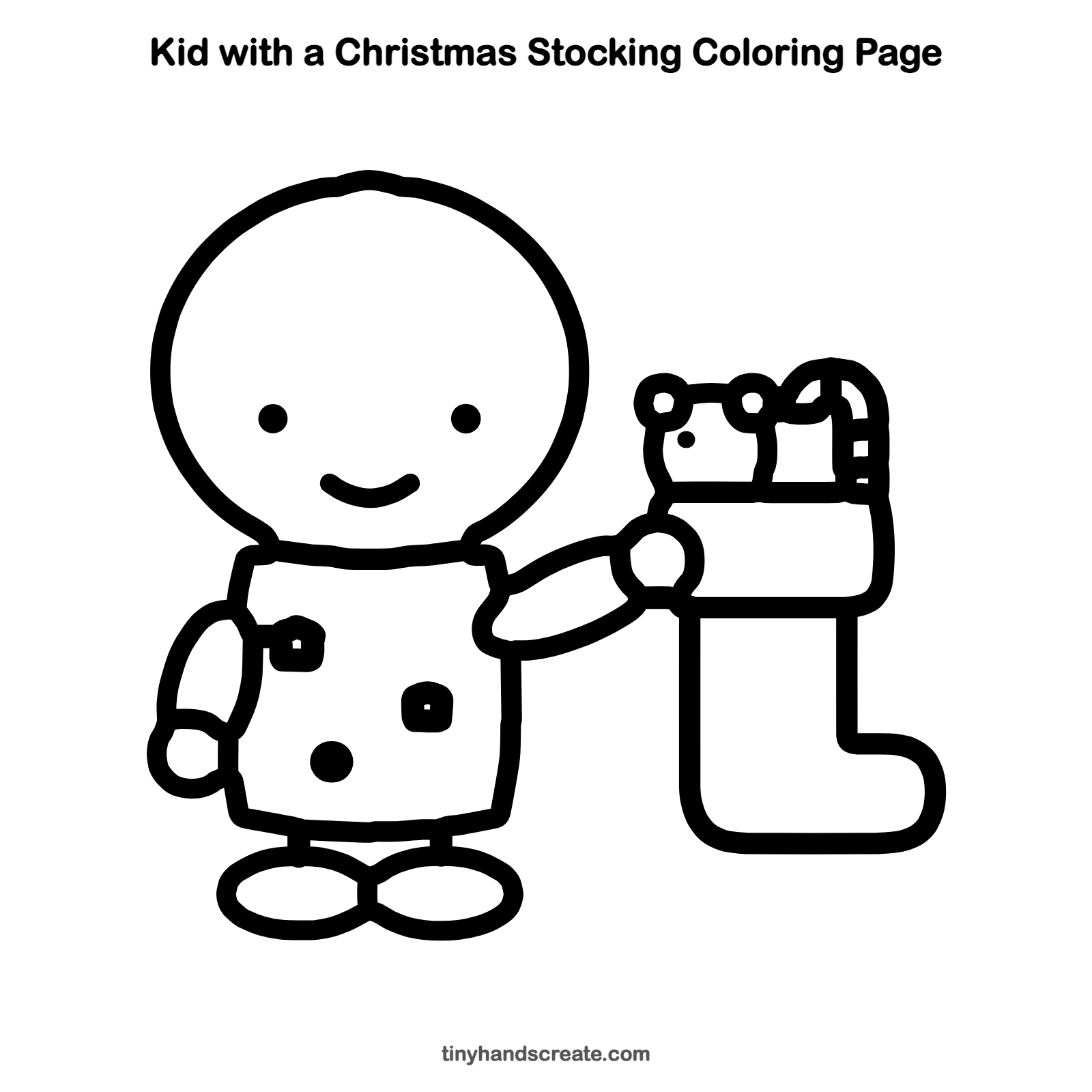 Free printable kid with a Christmas stocking coloring page for kids