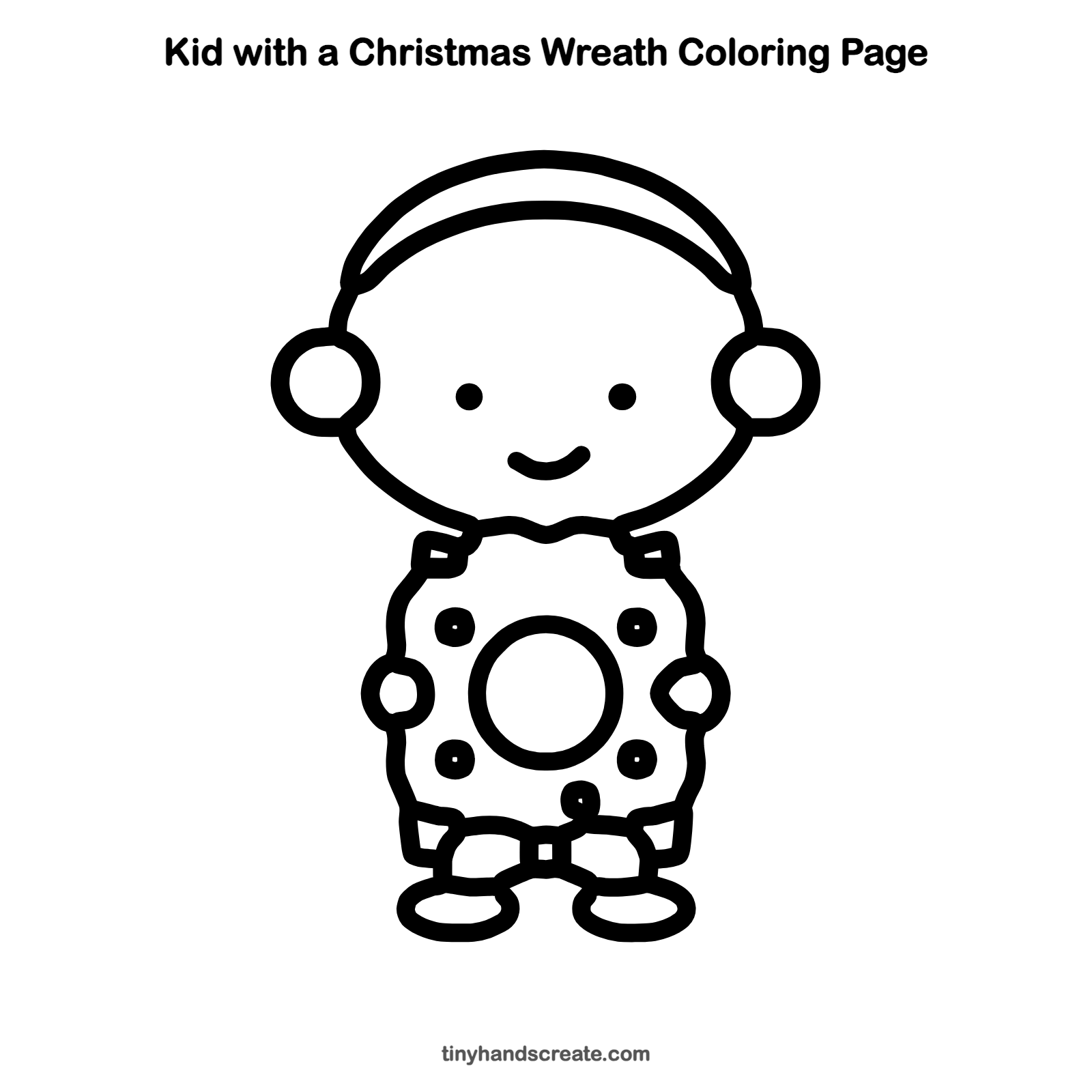 Free printable kid with a Christmas wreath coloring page for kids