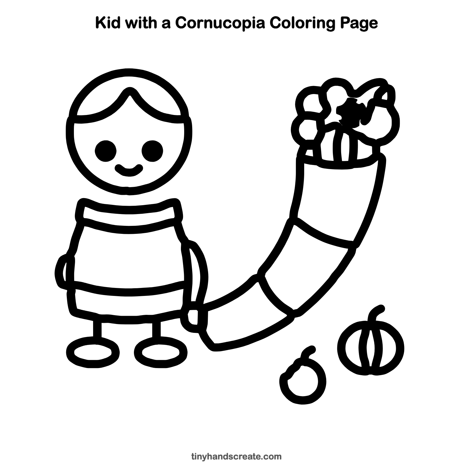 Free printable kid with a cornucopia coloring page for kids