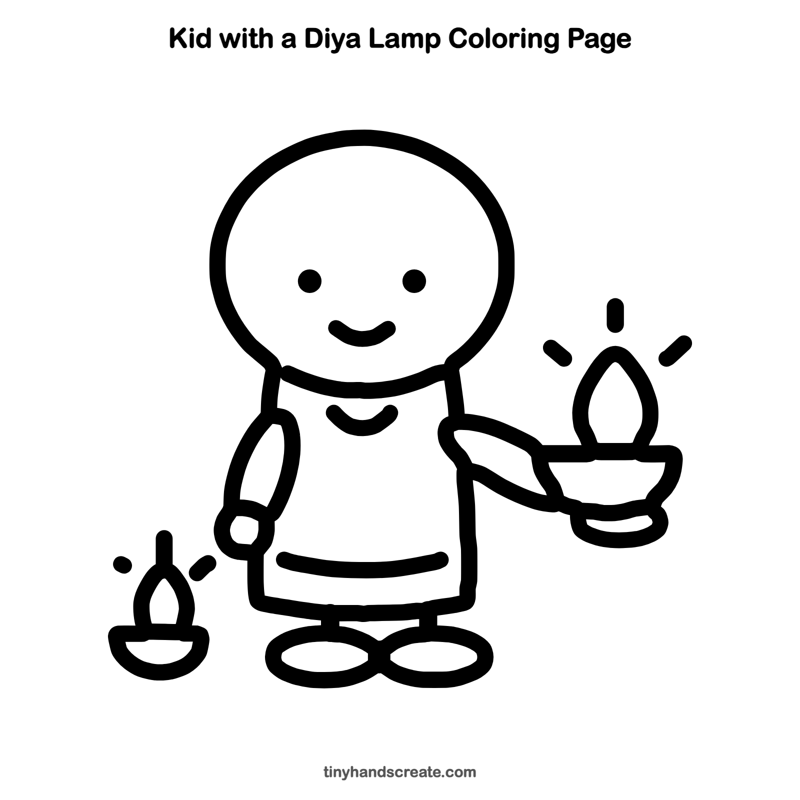 Free printable kid with a diya lamp coloring page for kids
