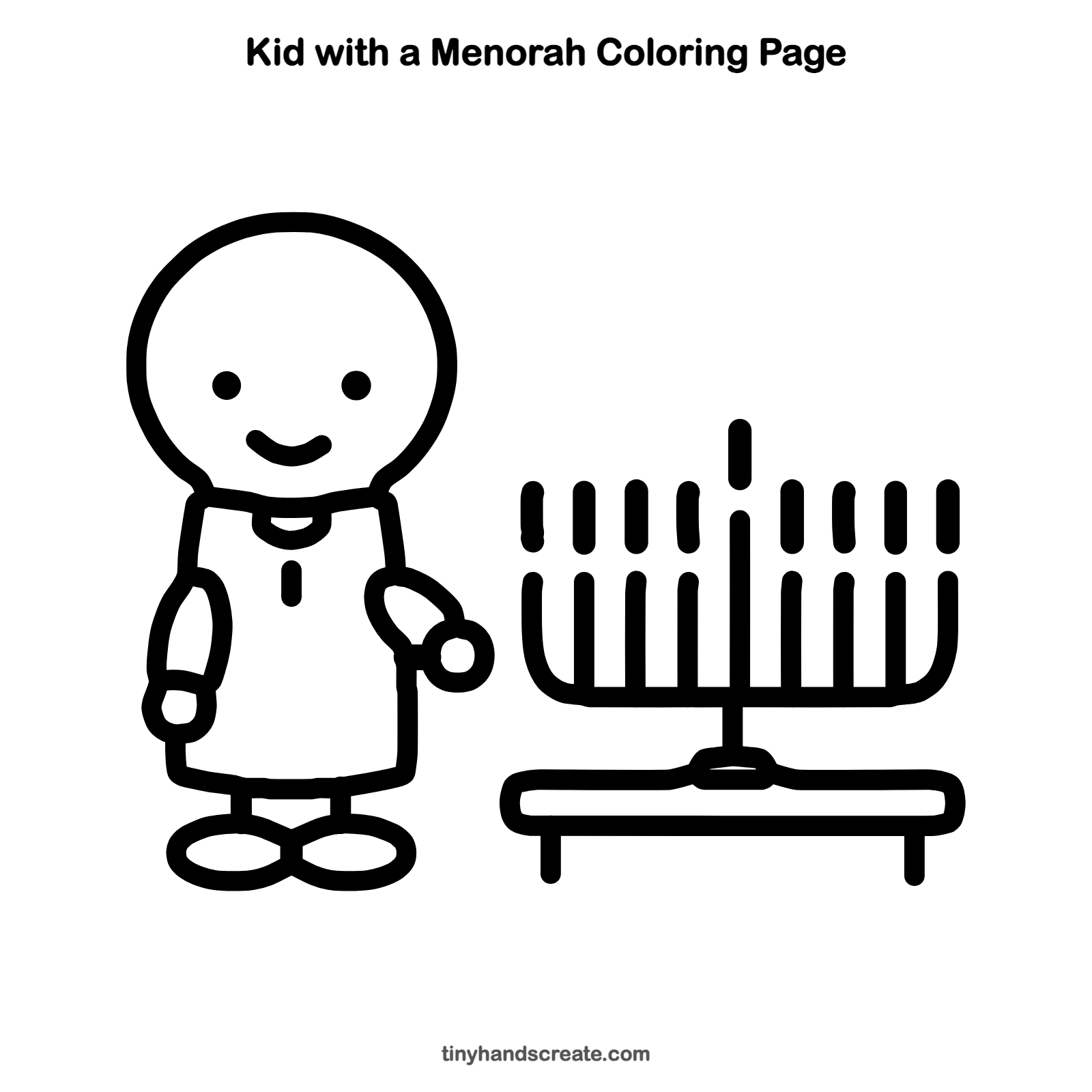 Free printable kid with a menorah coloring page for kids