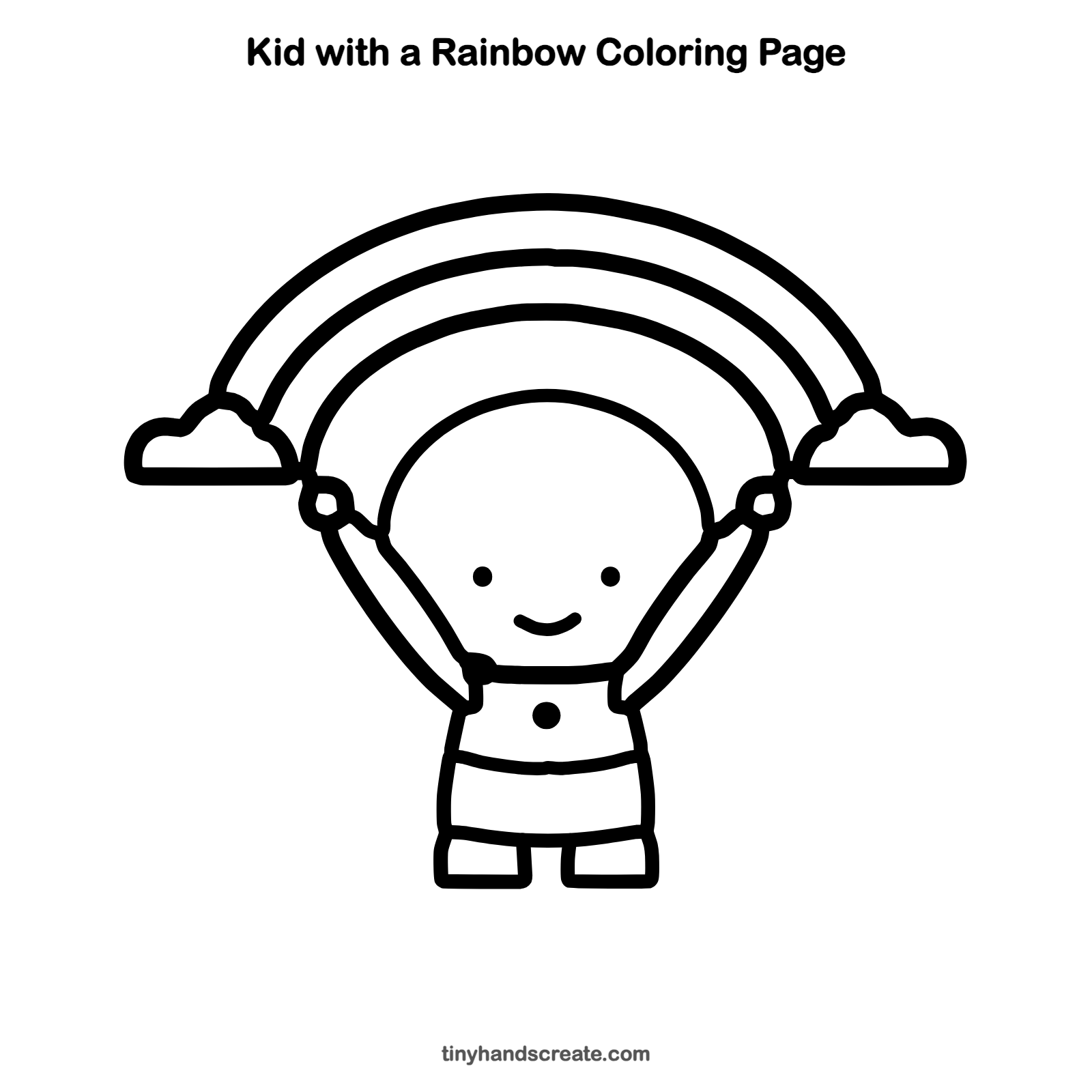Free printable kid with a rainbow coloring page for kids