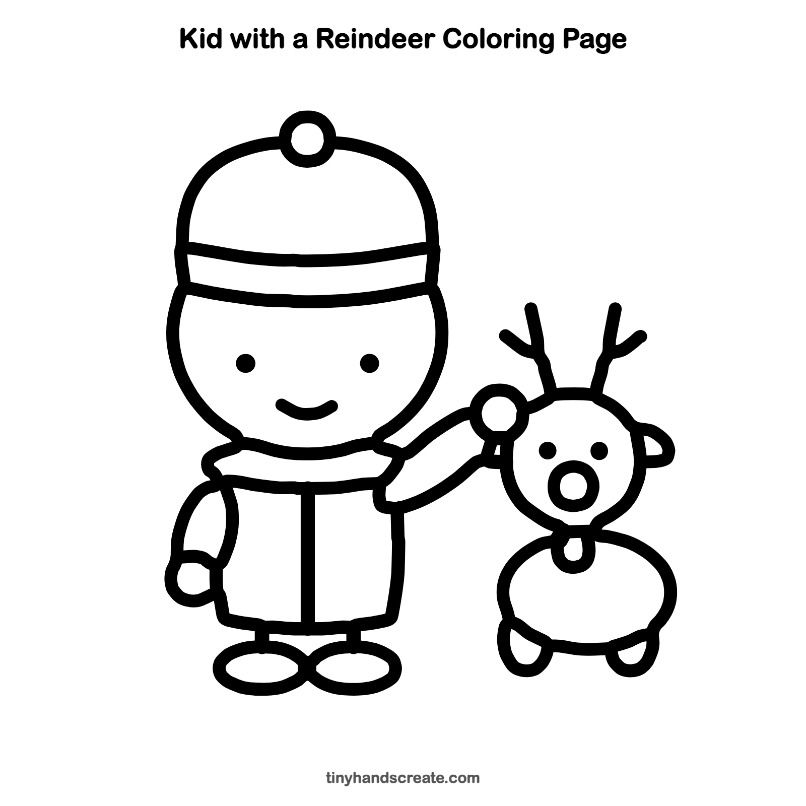Free printable kid with a reindeer coloring page for kids