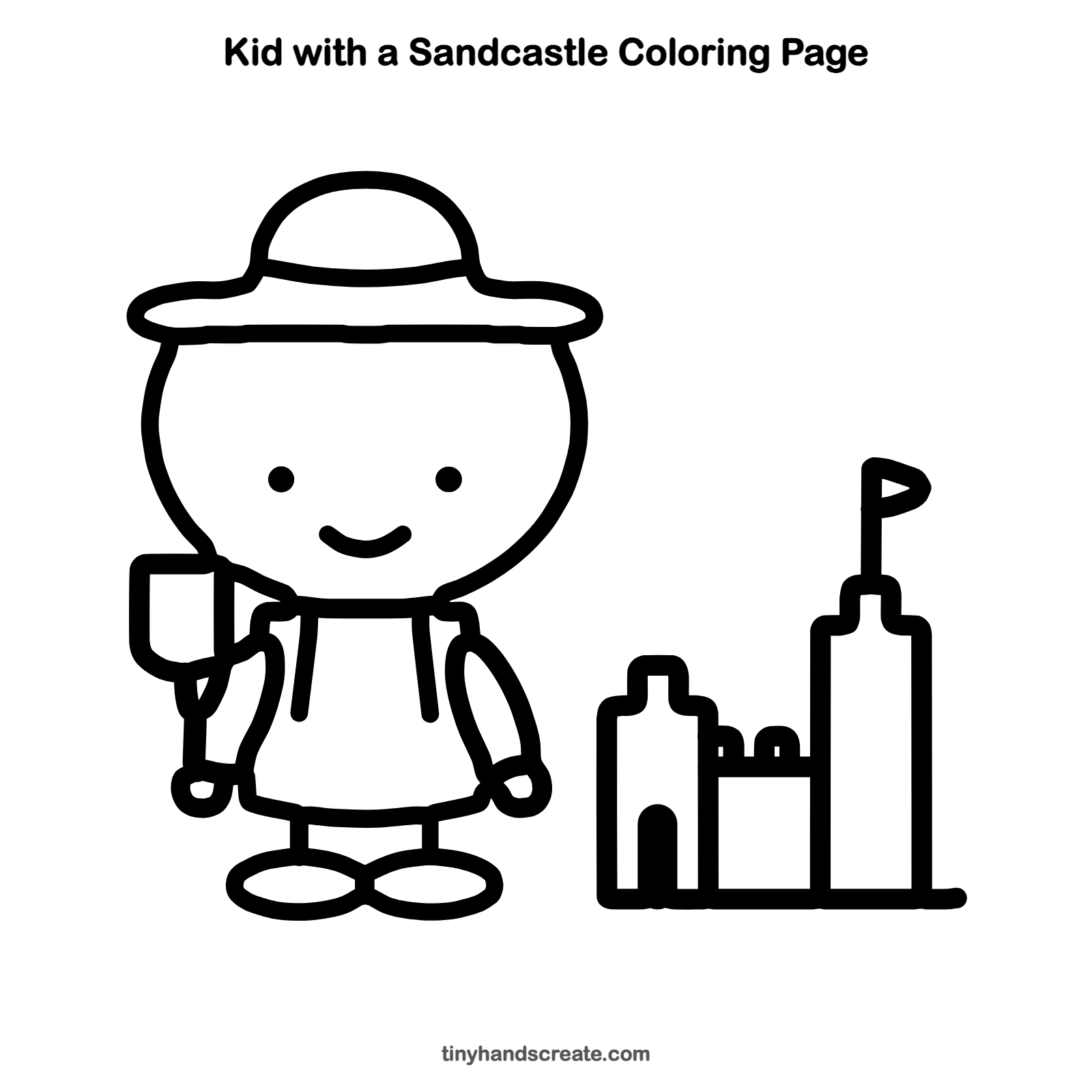 Free printable kid with a sandcastle coloring page for kids