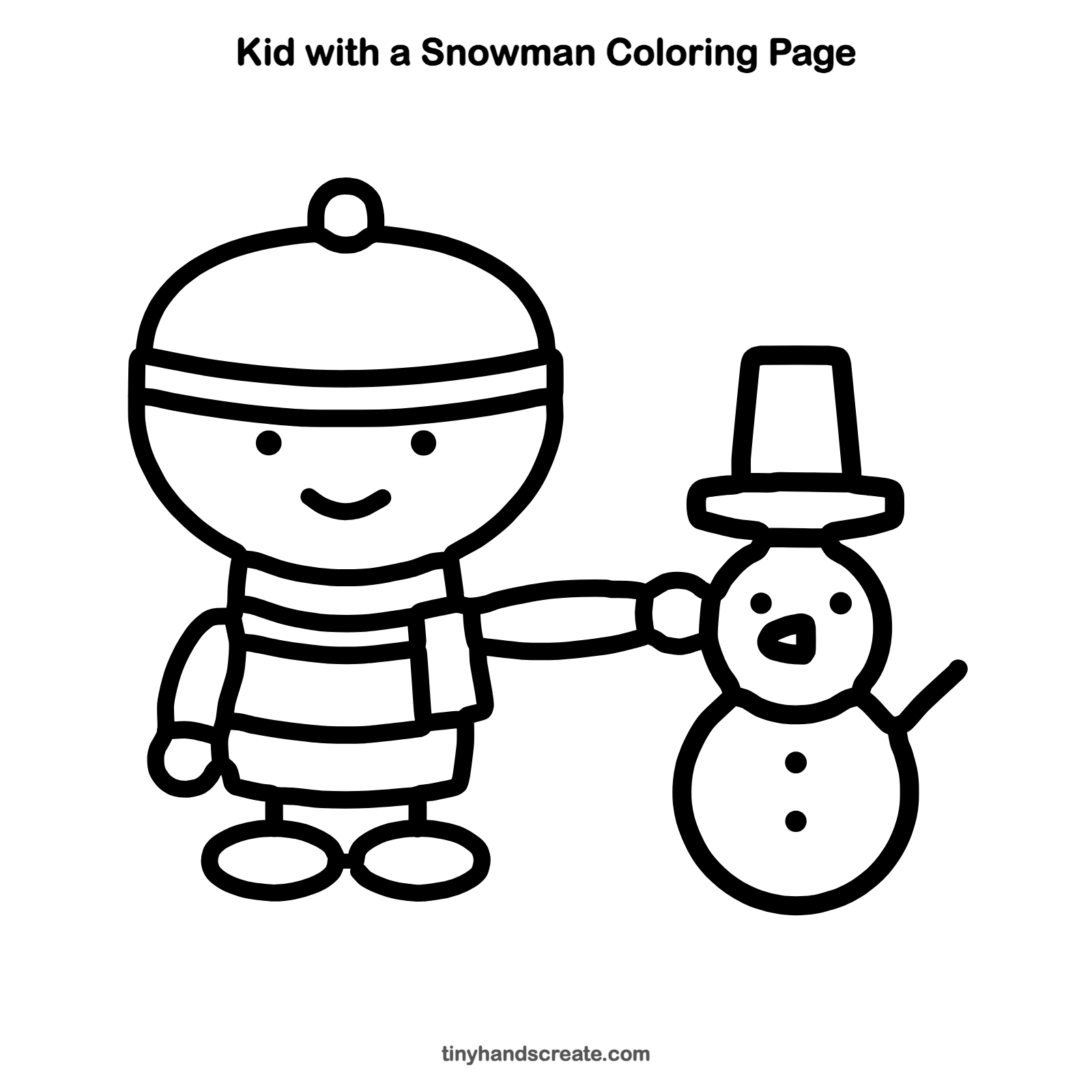 Free printable kid with a snowman coloring page for kids