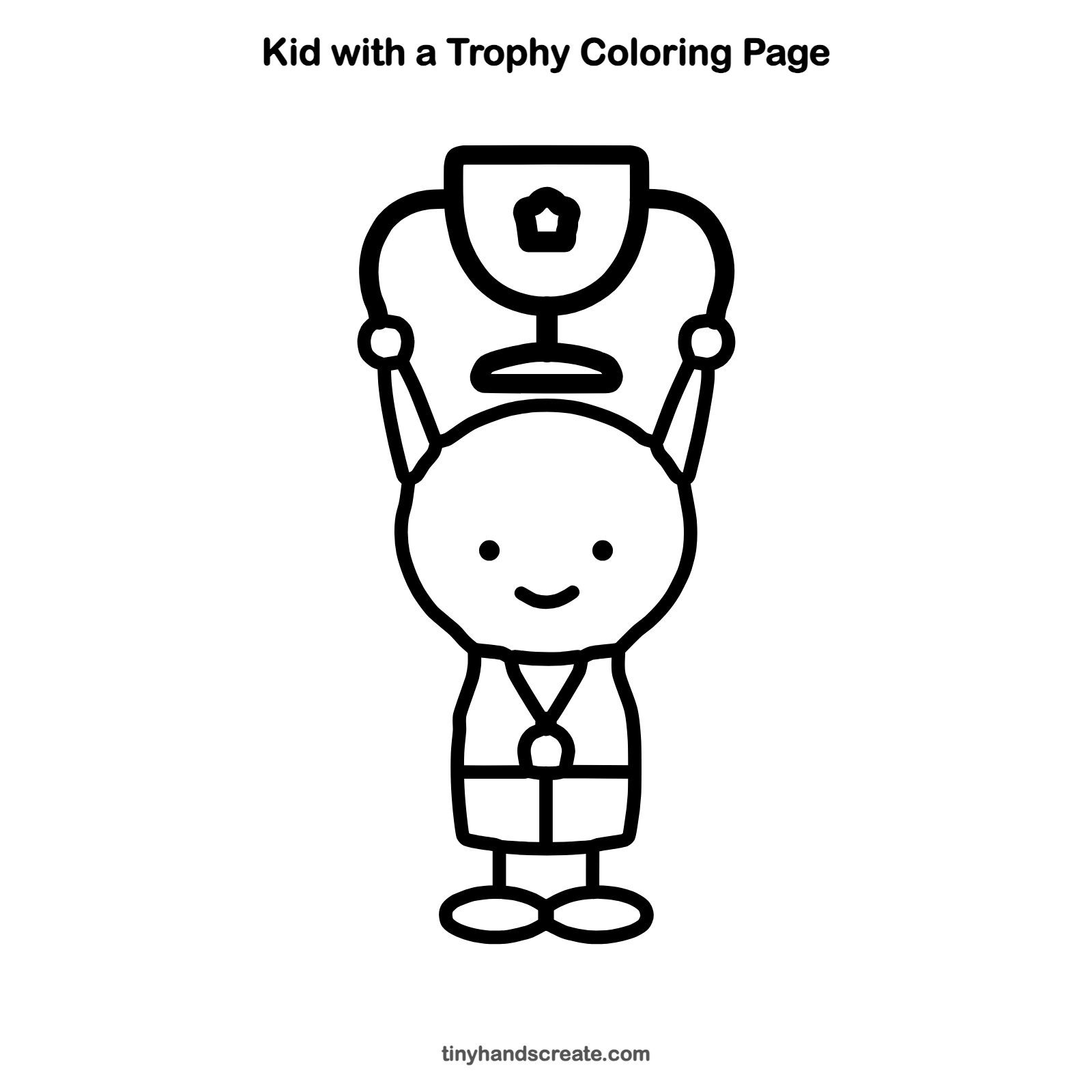 Free printable kid with a trophy coloring page for kids