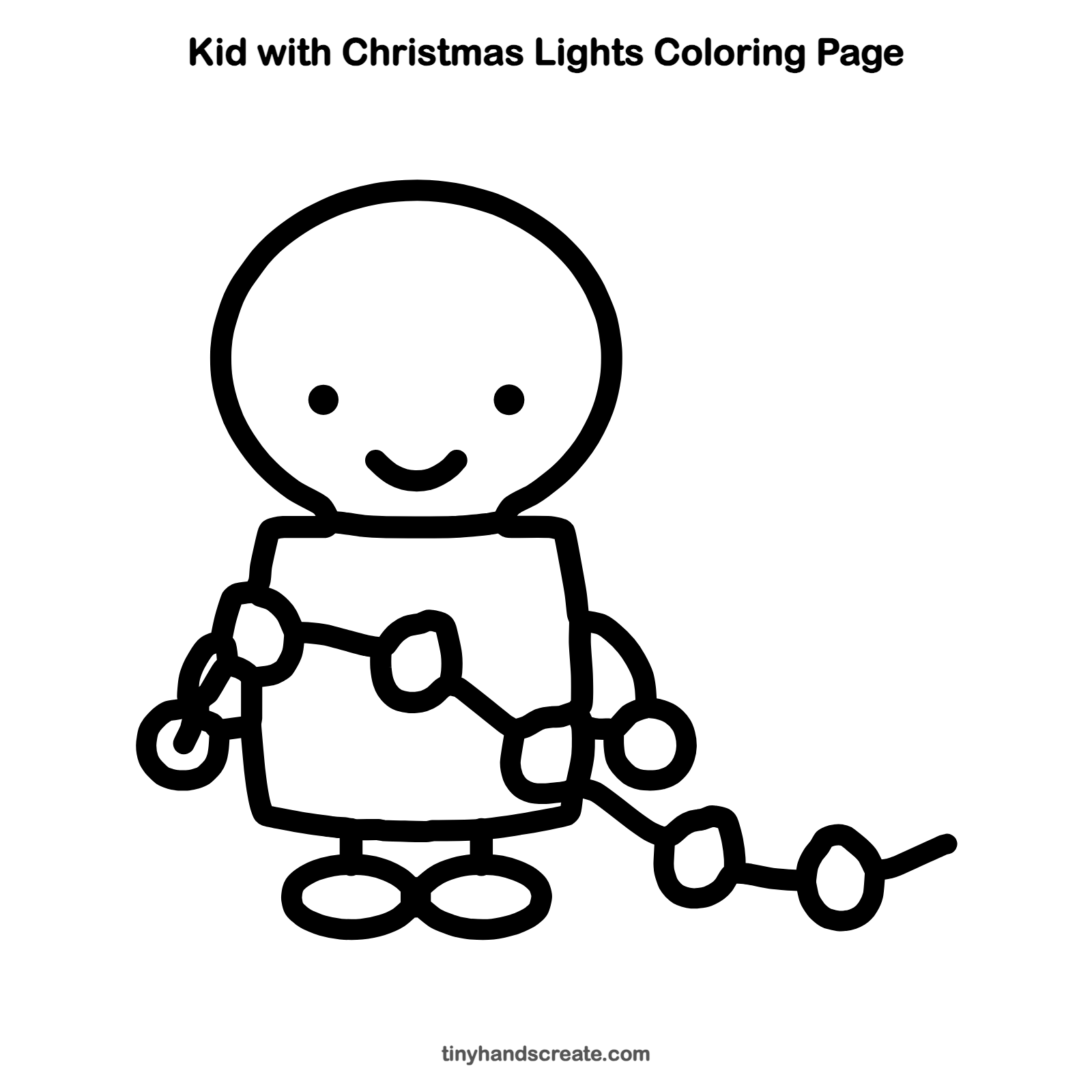 Free printable kid with Christmas lights coloring page for kids