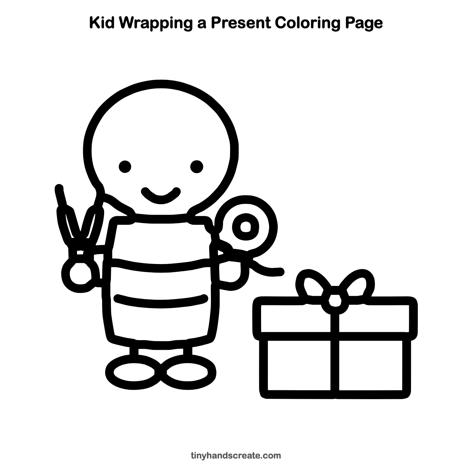 Free printable kid wrapping a present coloring page for kids