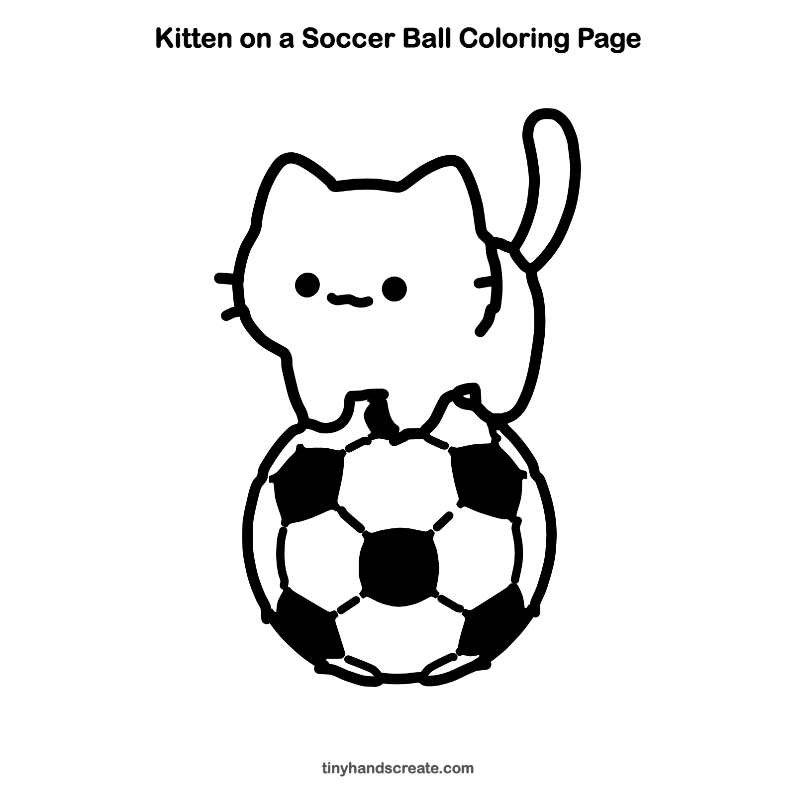 Free printable kitten on a soccer ball coloring page for kids