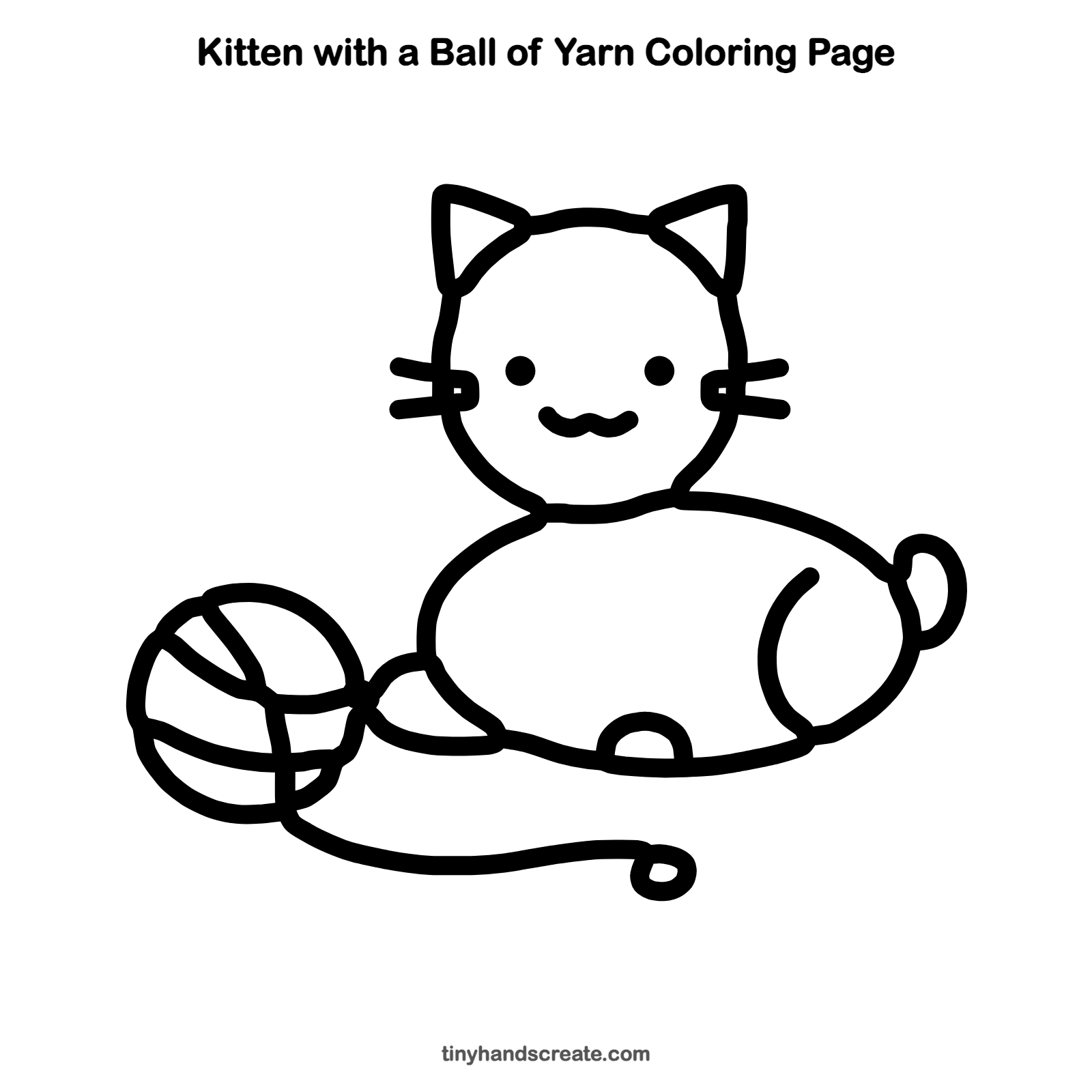 Free printable kitten with a ball of yarn coloring page for kids