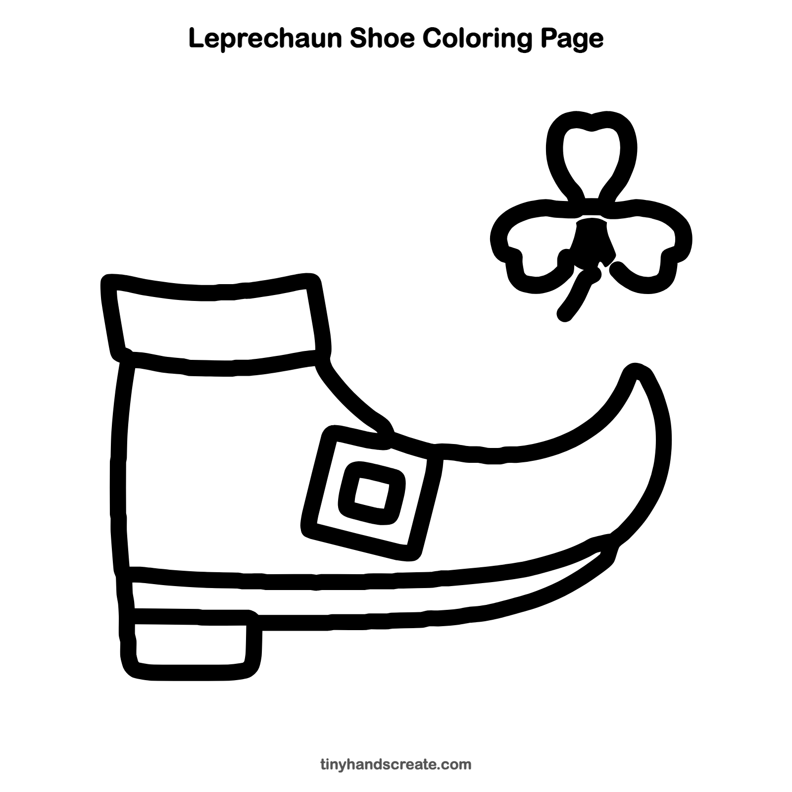Free printable leprechaun shoe coloring page for kids