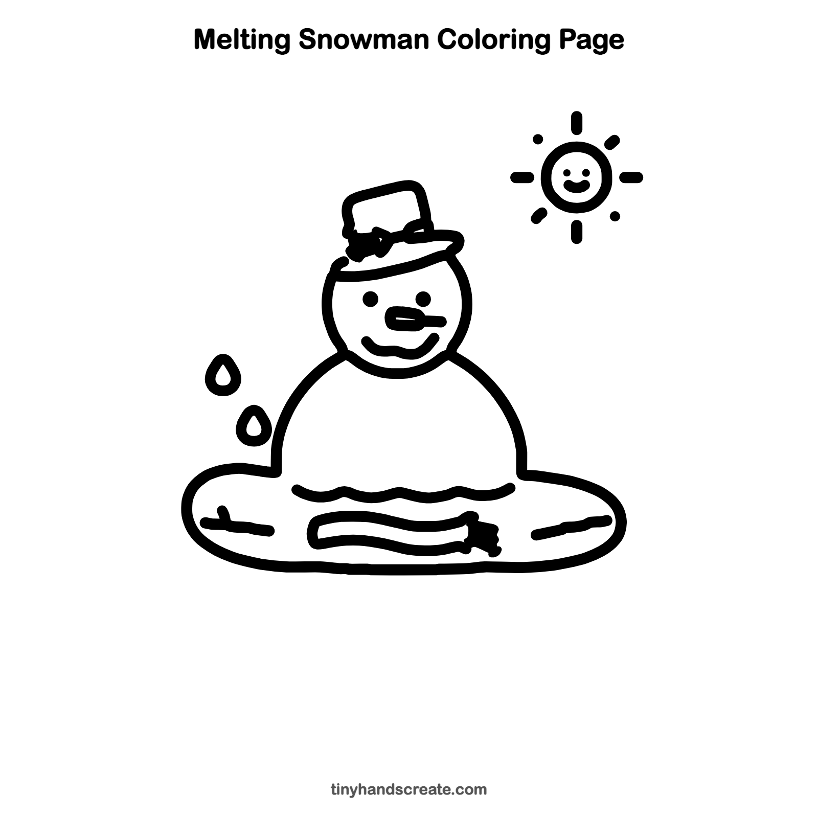 Free printable melting snowman coloring page for kids