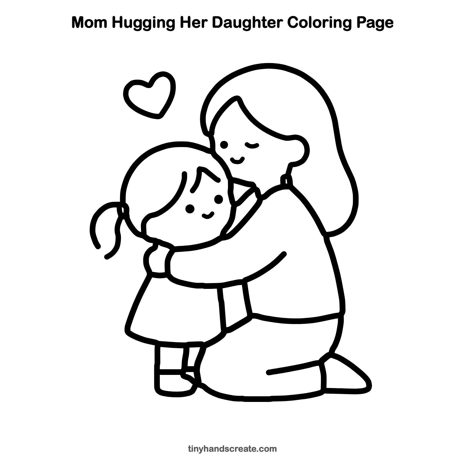 Free printable mom hugging her daughter coloring page for kids