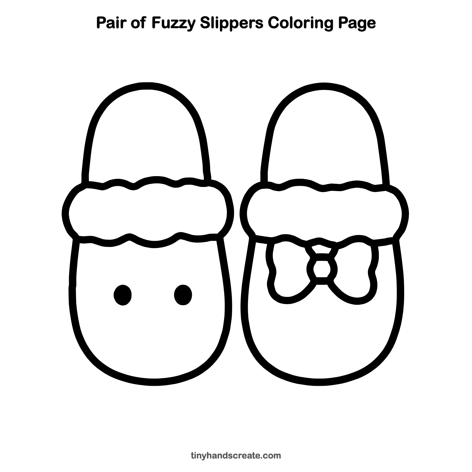 Free printable pair of fuzzy slippers coloring page for kids