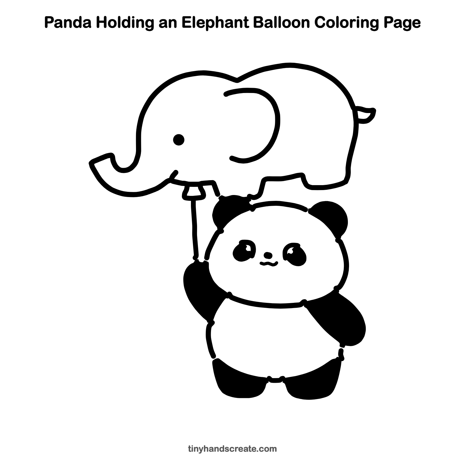 Free printable panda holding an elephant balloon coloring page for kids